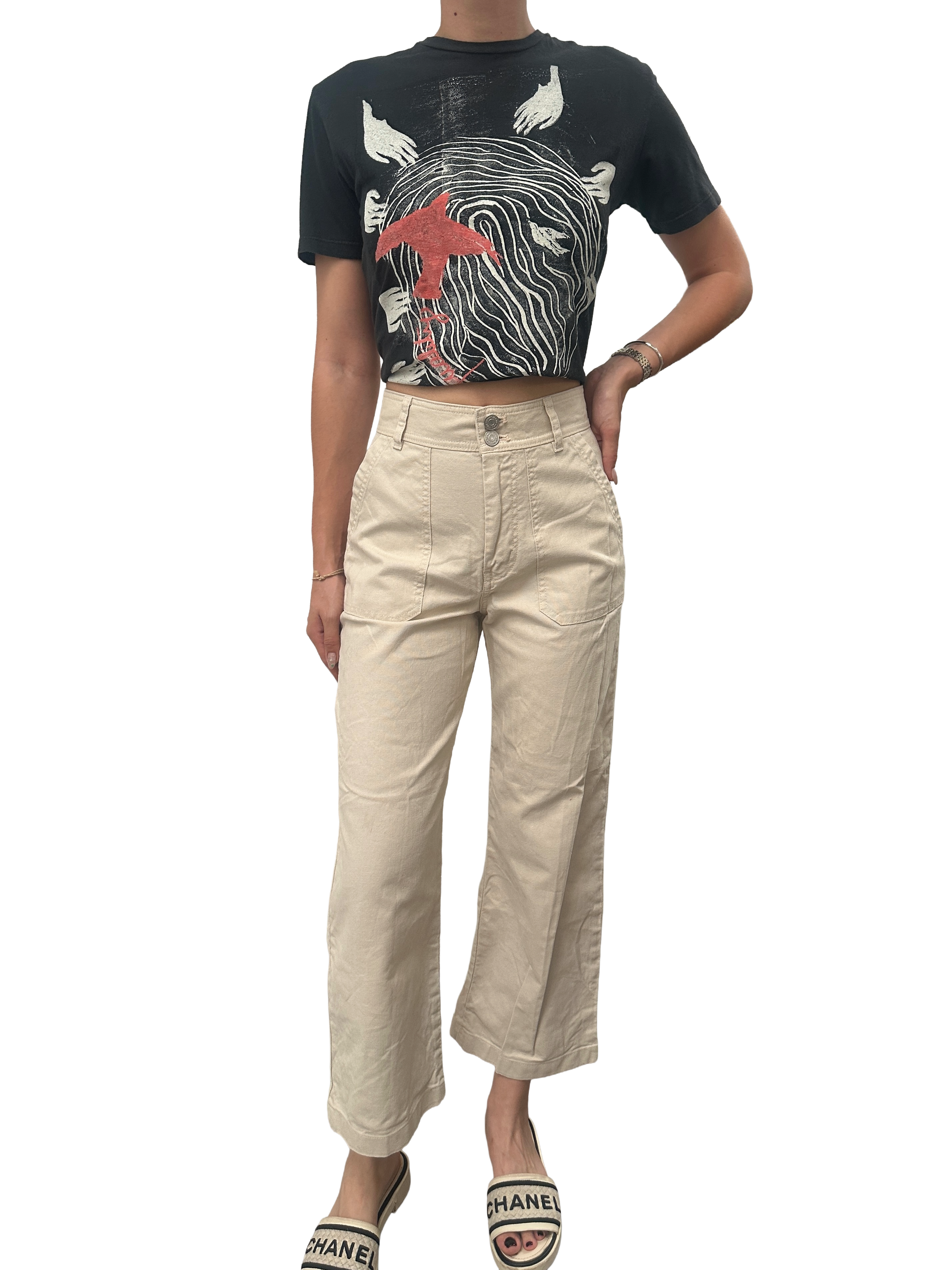 Tommy Hilfiger jeans beige super high rise straight - size W25 L32