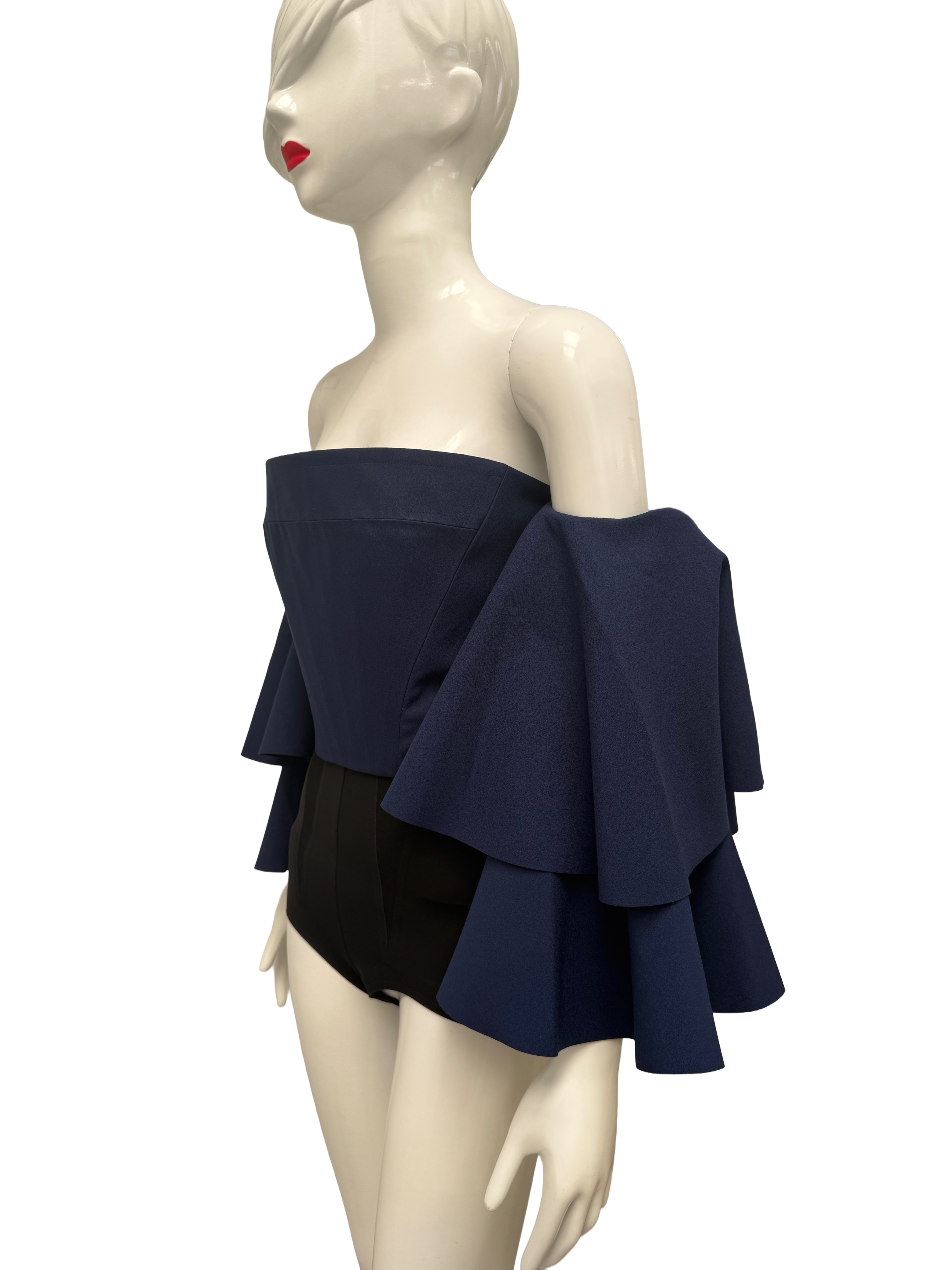 Solace London navy voluminous sleeve crop top - size 38