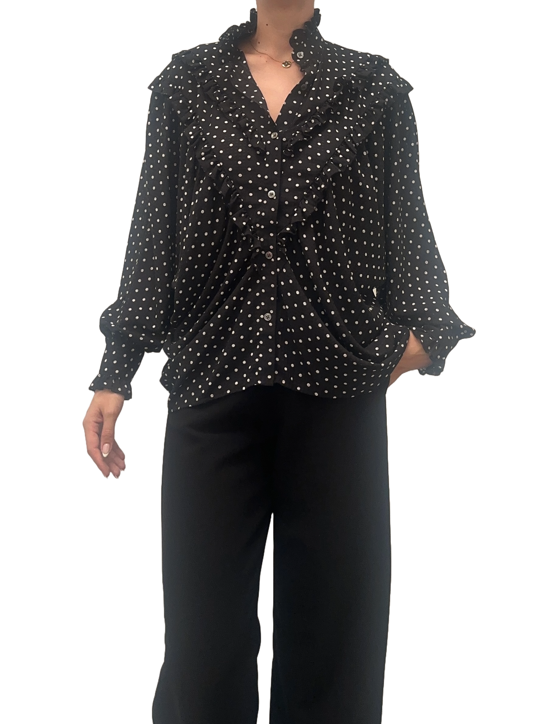 Alexa Chung black blouse with white polka dots - size 38