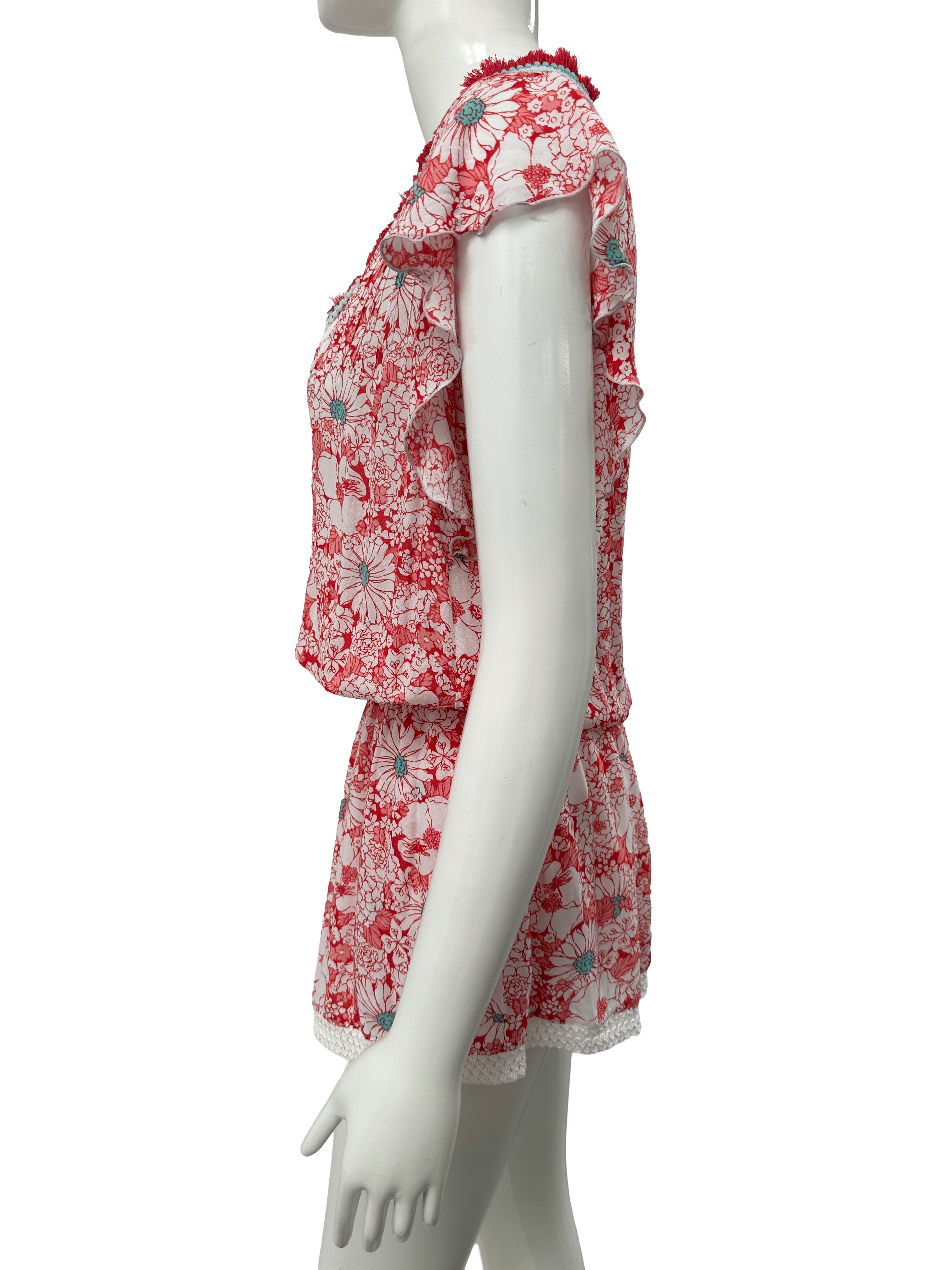 Poupette St Barth pink floral smocked playsuit - size 34
