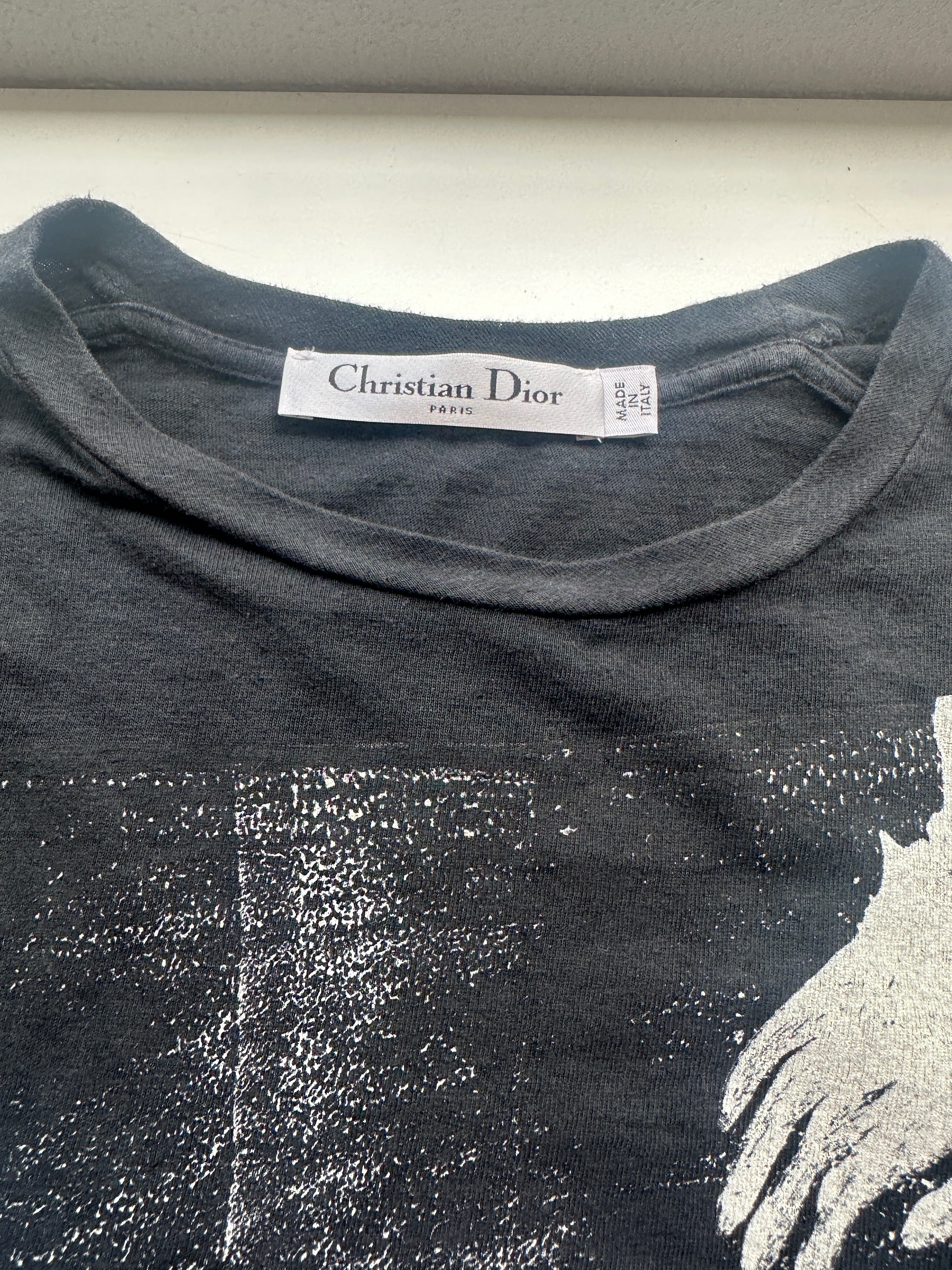 Dior black T-shirt with white design and red bird - size 34