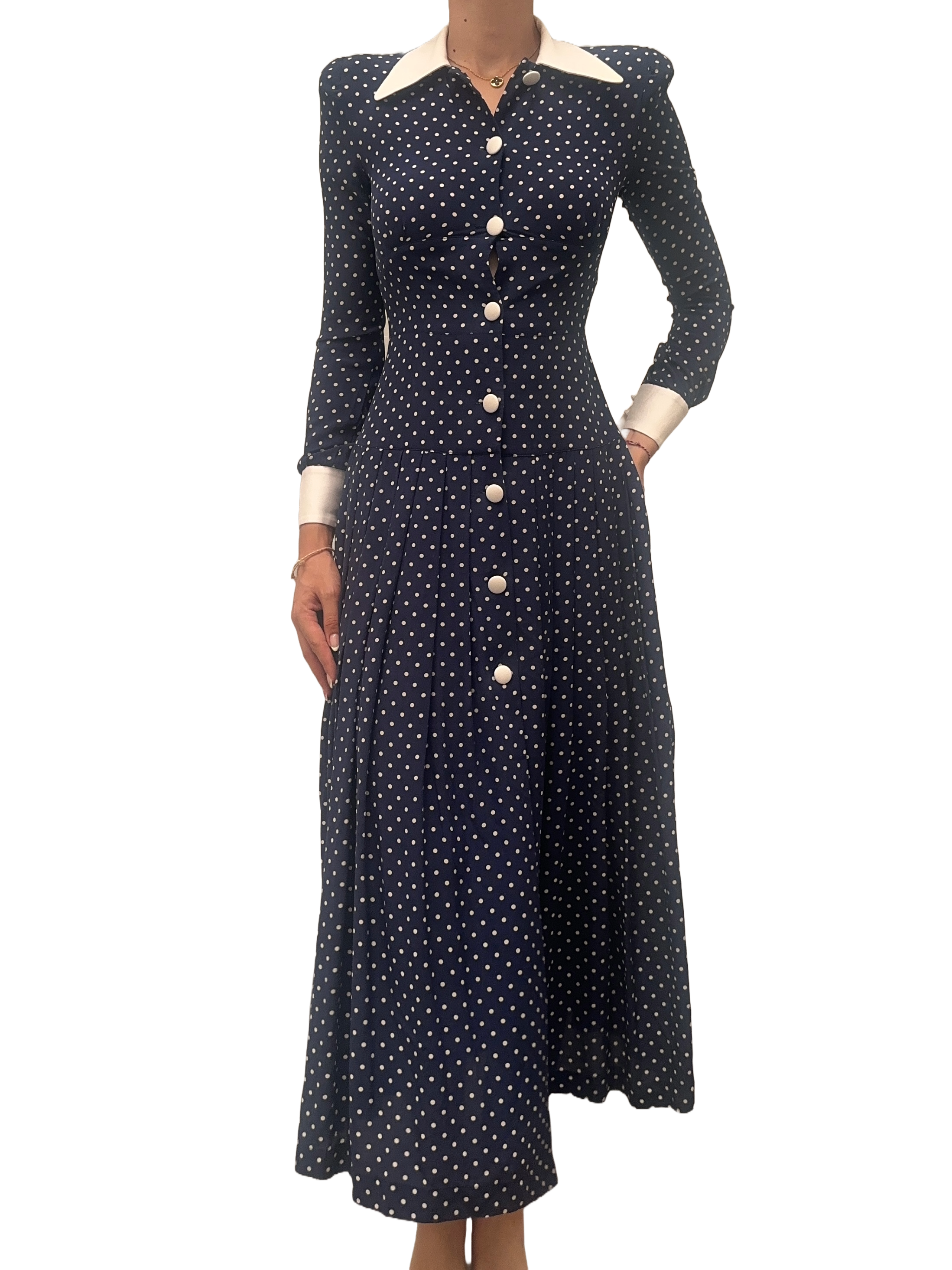 Alessandra Rich blue dress with white polka dots - size 38