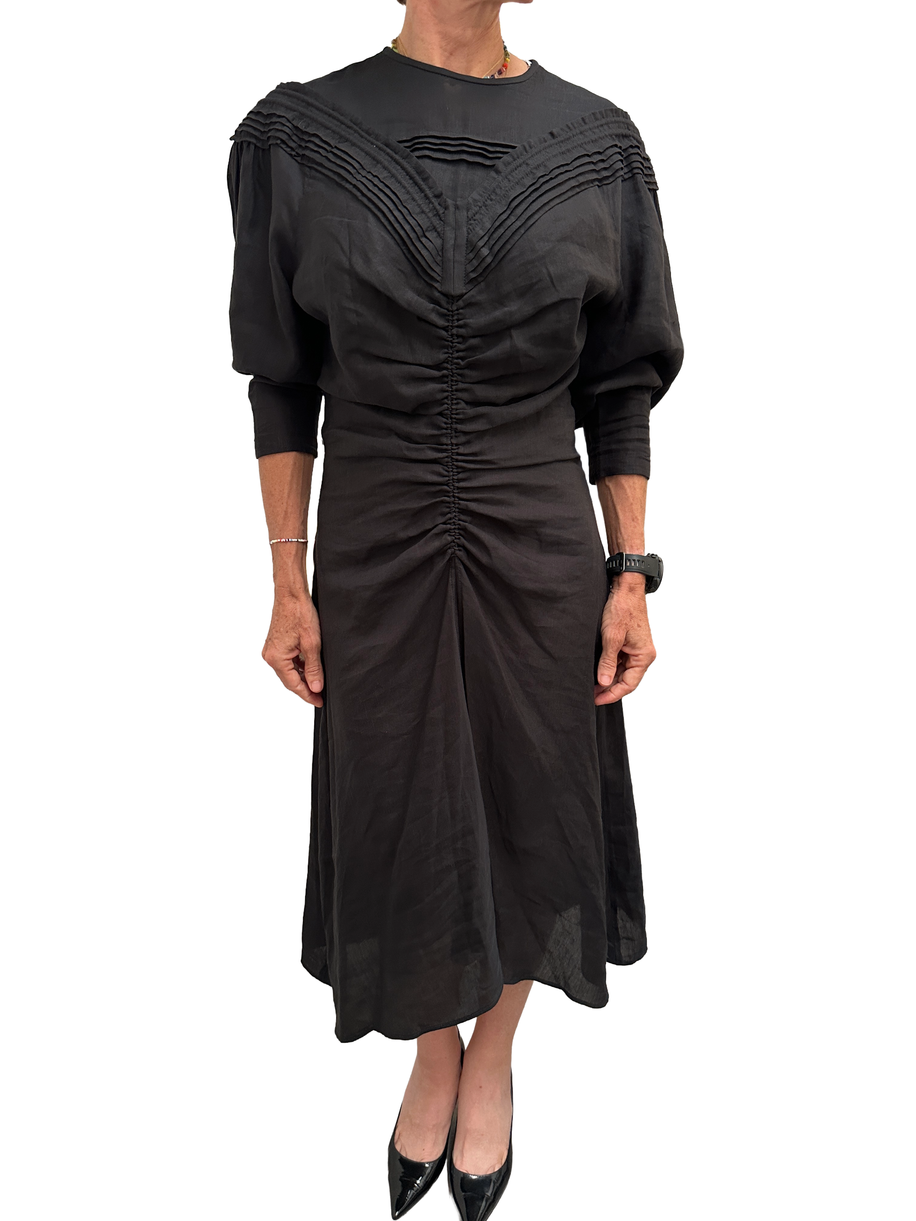 Iro black gathered midi dress - size 36