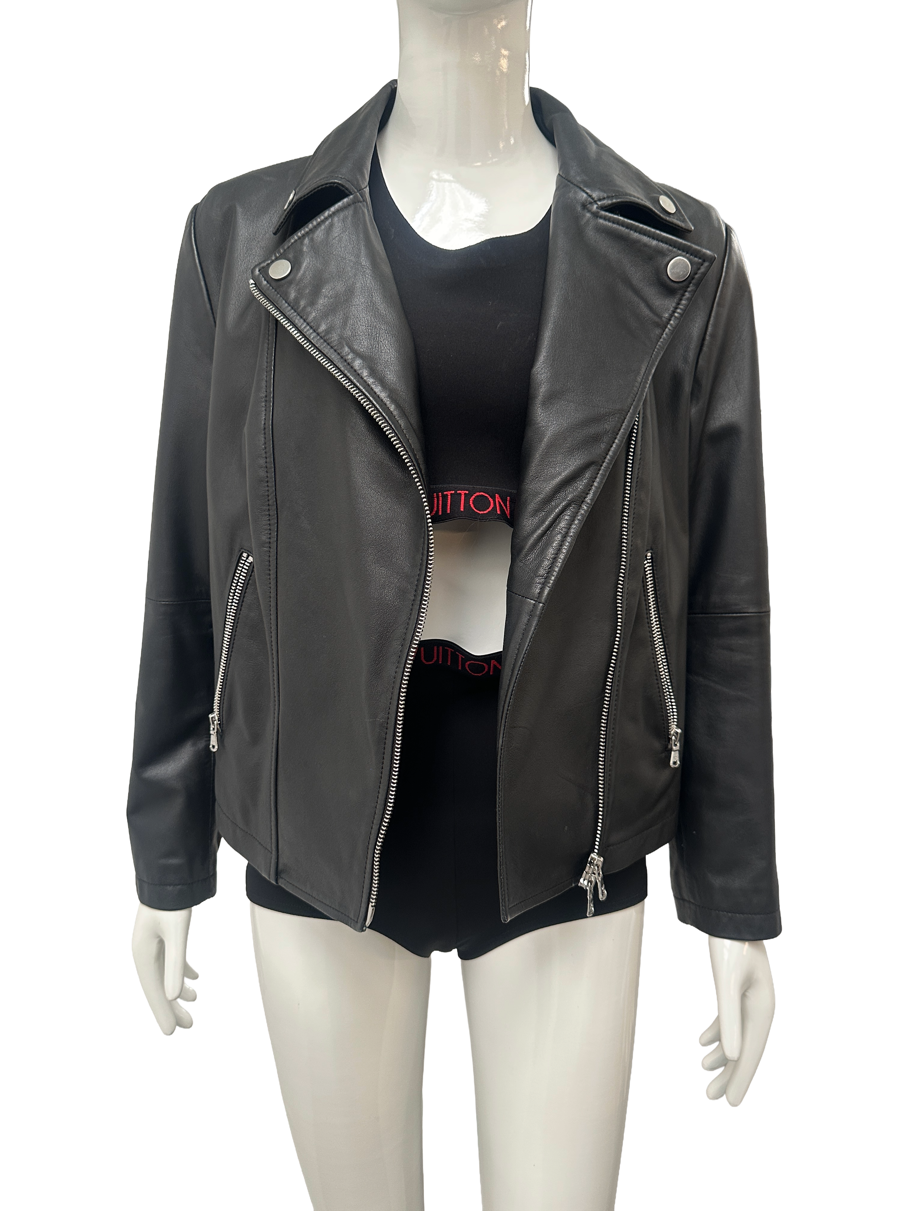 Emporio Armani black leather biker jacker - size 44
