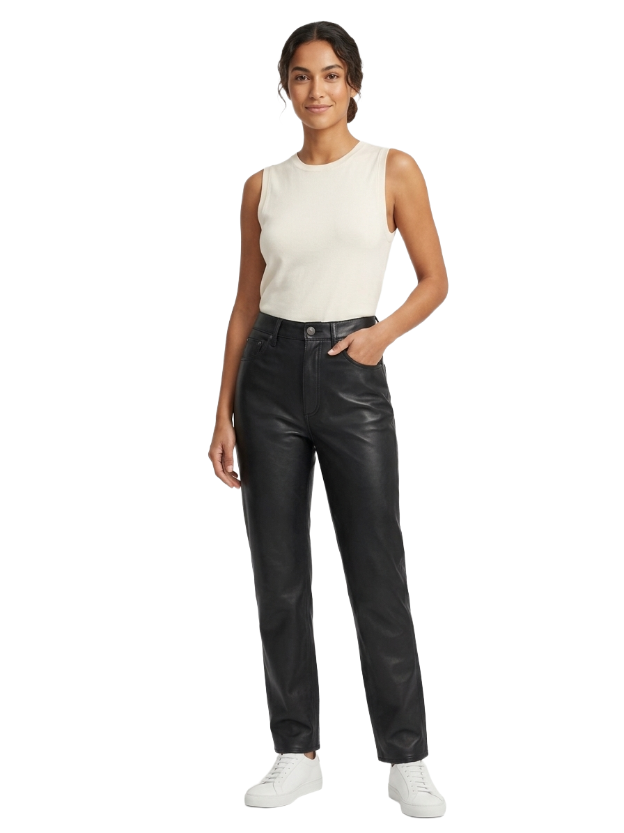 Citizens of Humanity Jolene black leather straight-leg pants - size 28