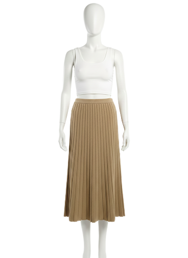 Sandro camel pleated knit midi skirt - size 40