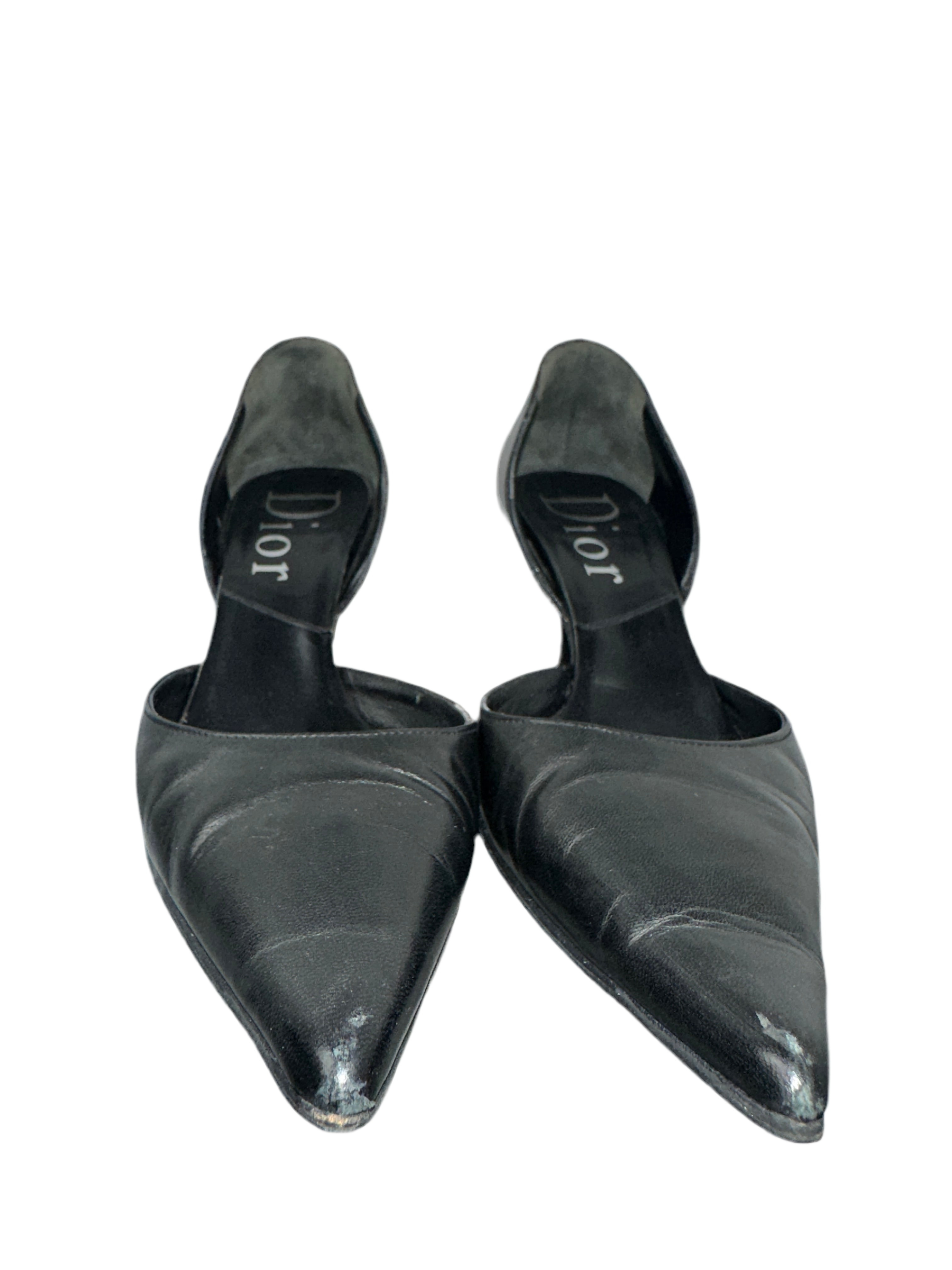 Dior pointed black pumps with key and padlock detail on back - size 36