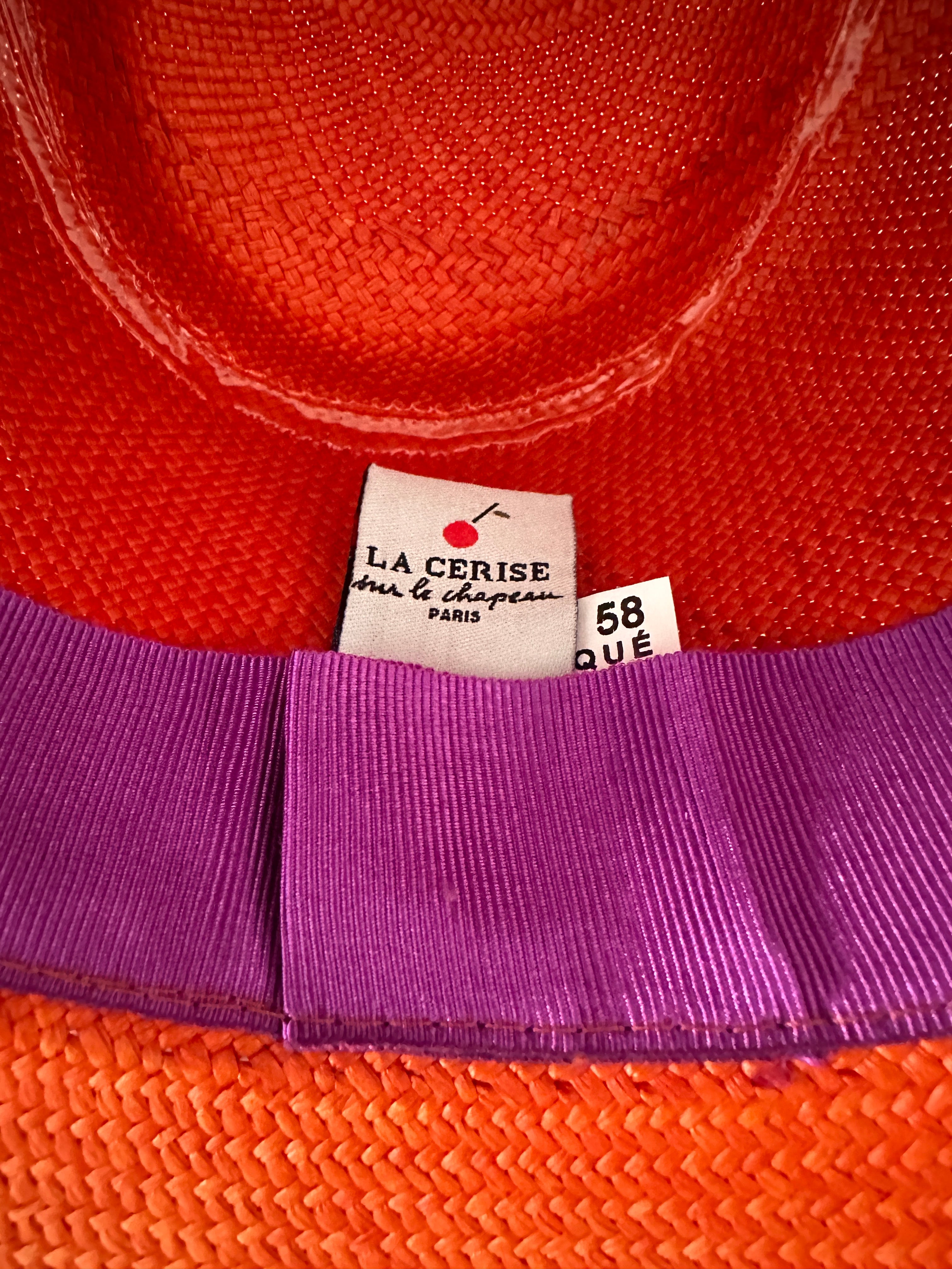 La cerise sur le chapeau orange panama with blue ribbon - size 58