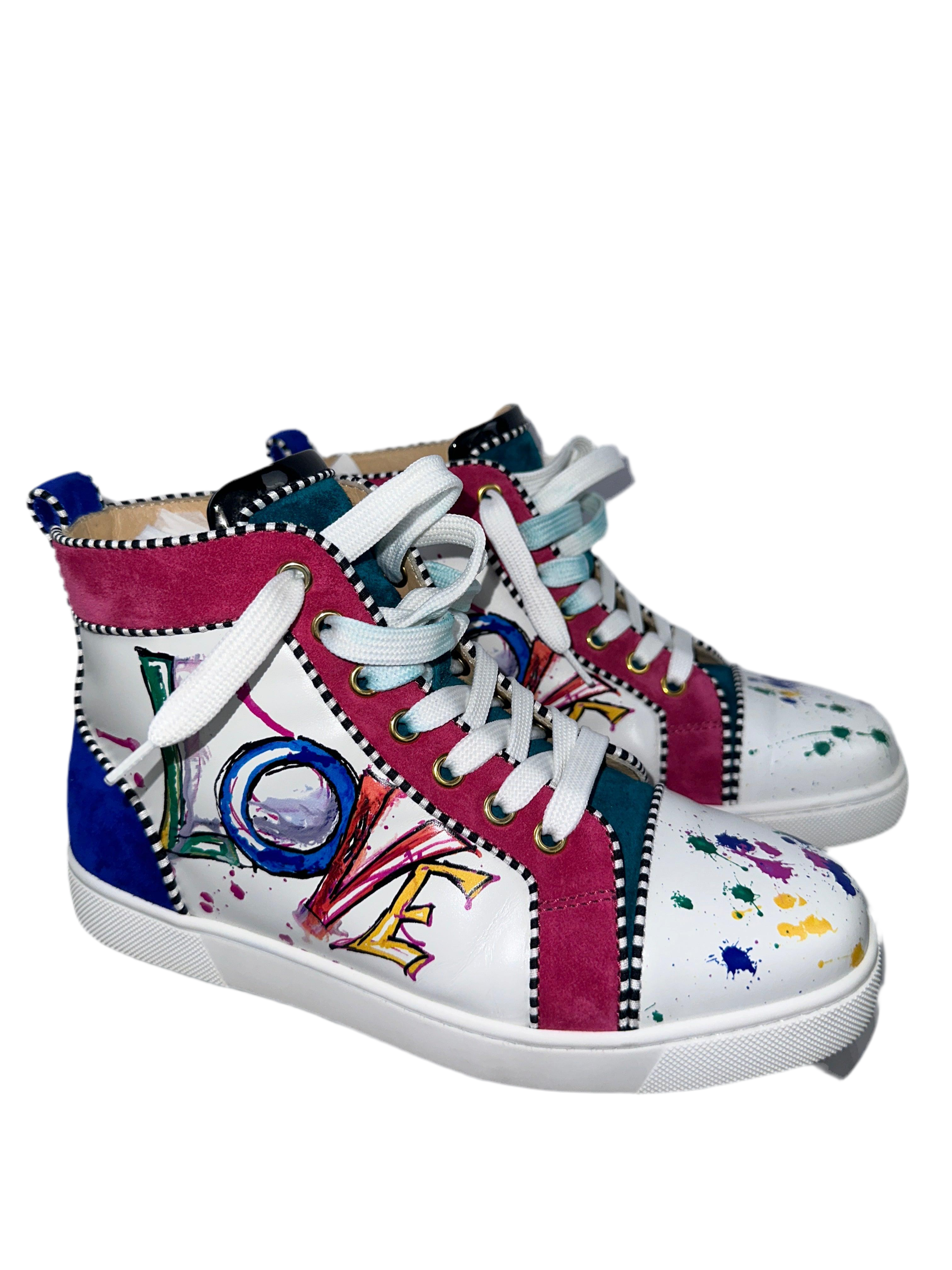Louboutin multicolor leather & suede LOVE high sneakers - size 36