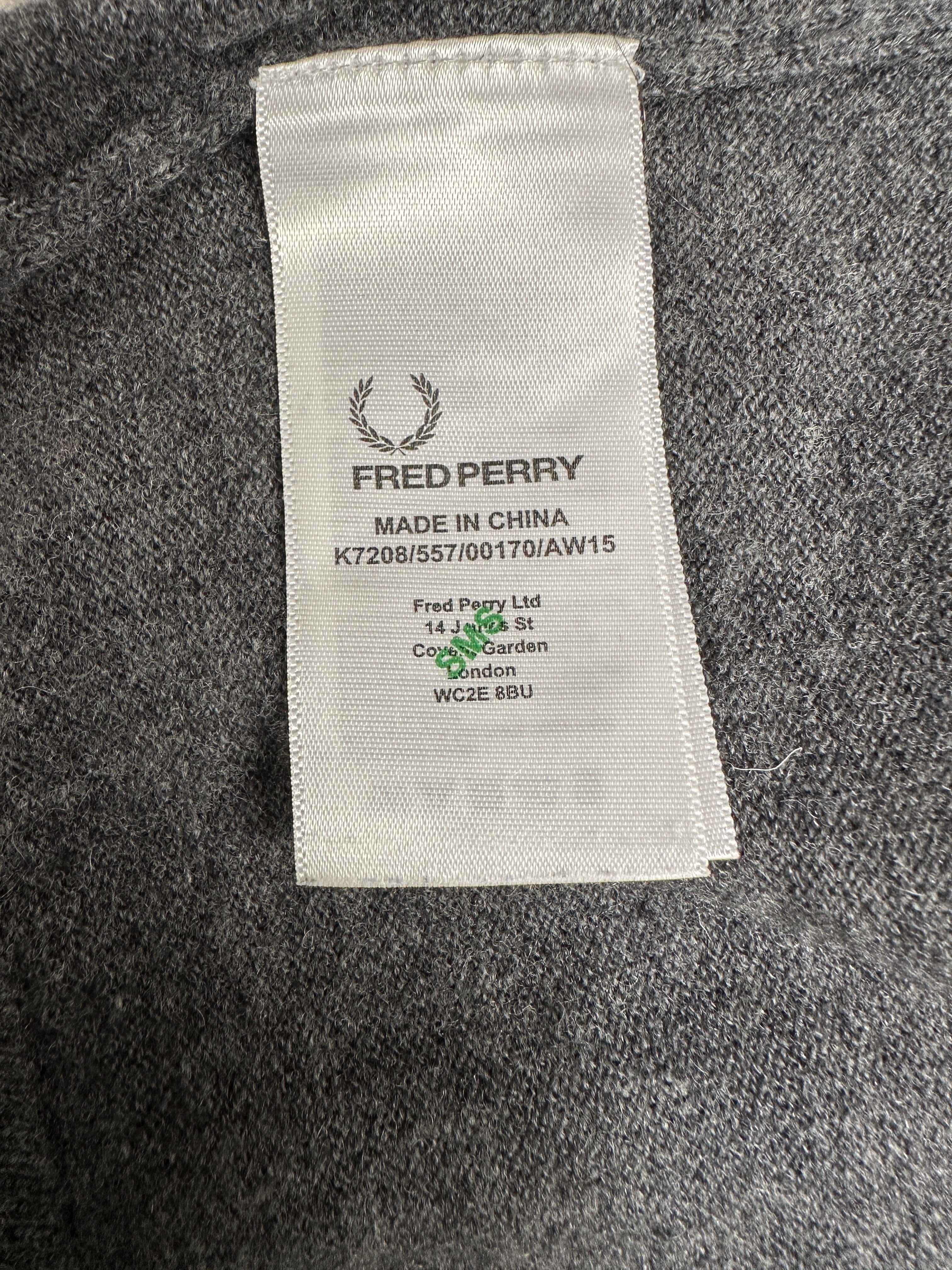 Fred Perry grey v-neck sweater - size M