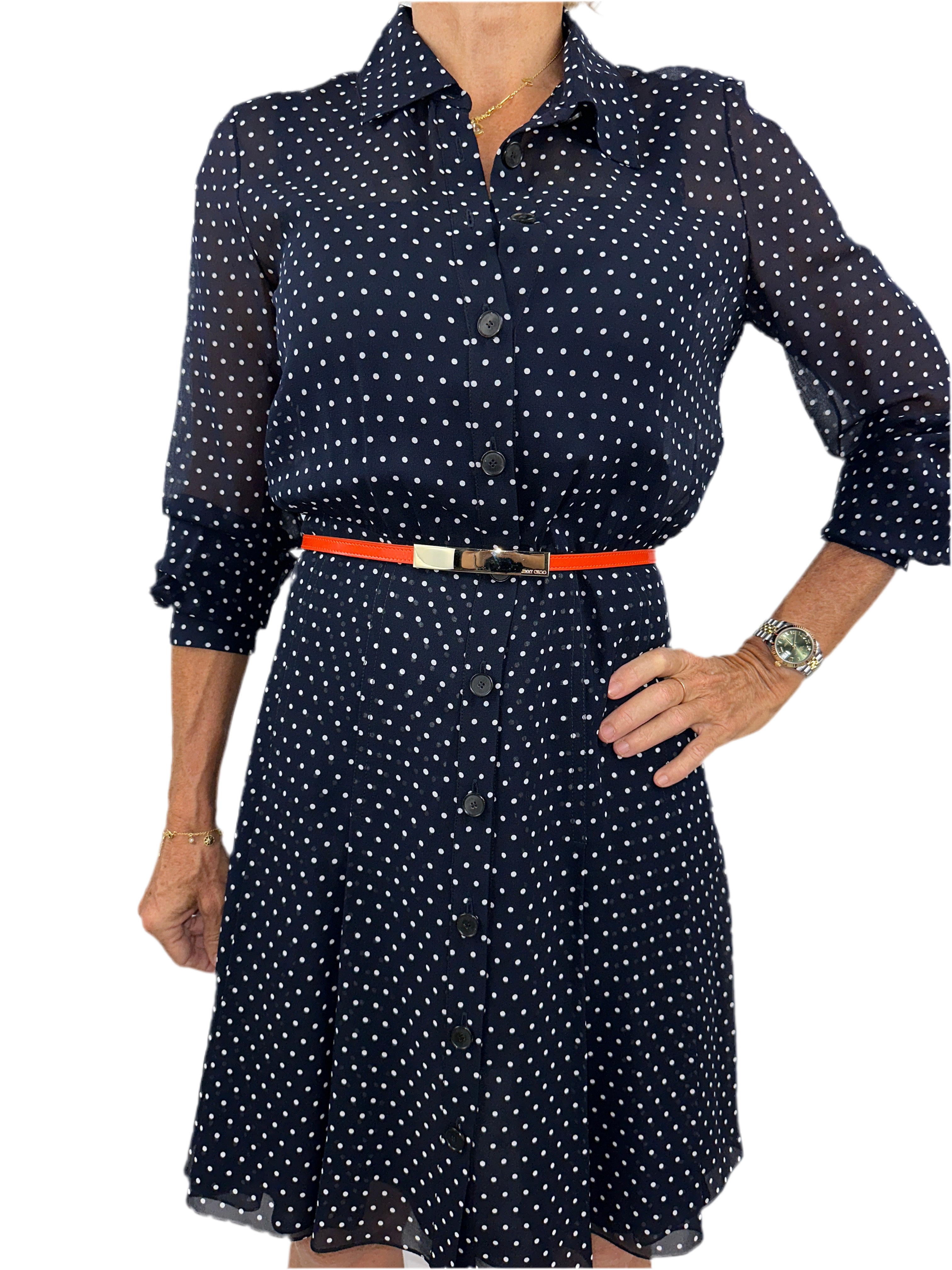 Jimmy Choo slim orange belt with gold buckle