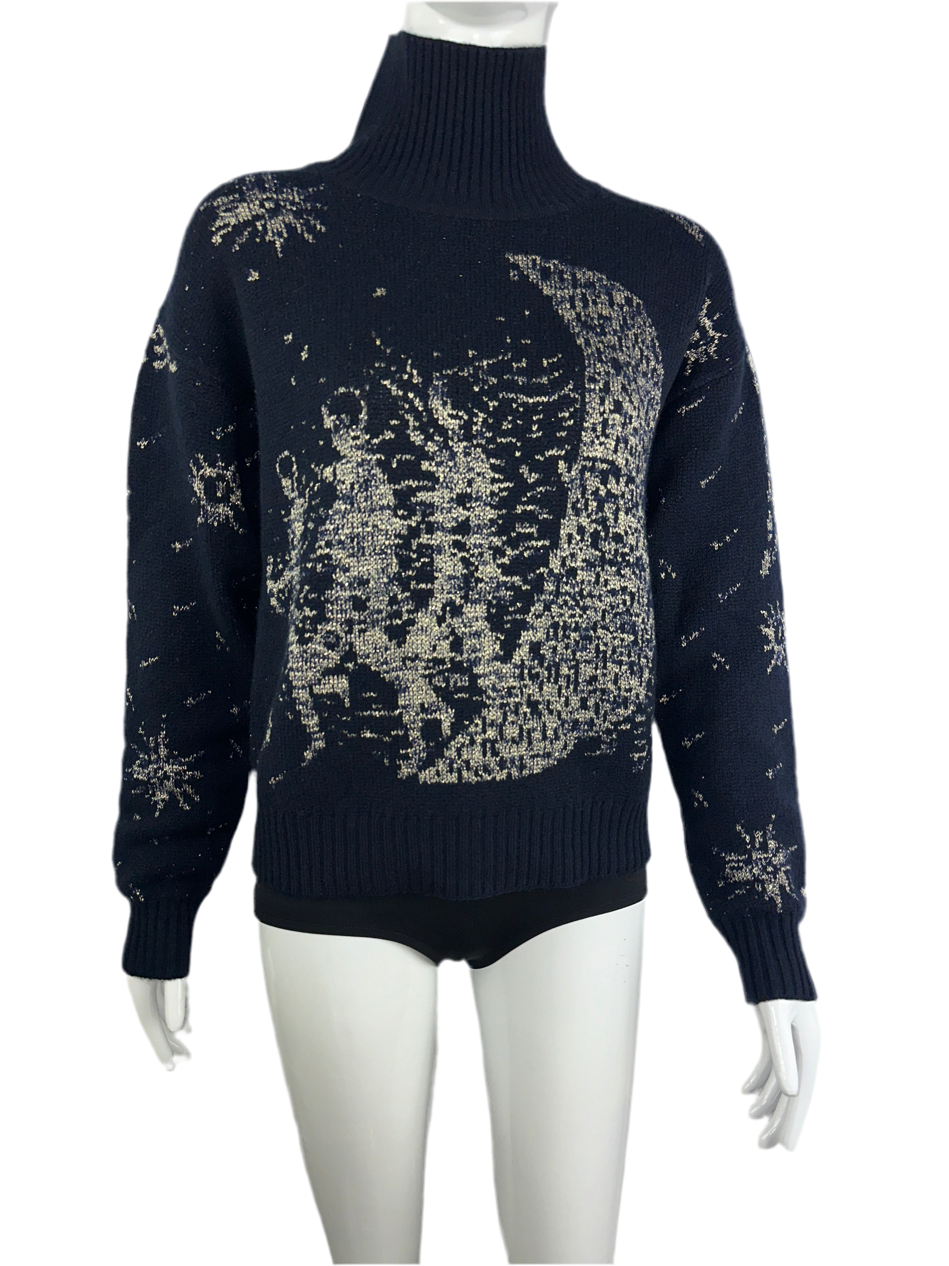 Dior navy blue roll-up pullover with gold motifs - size 36