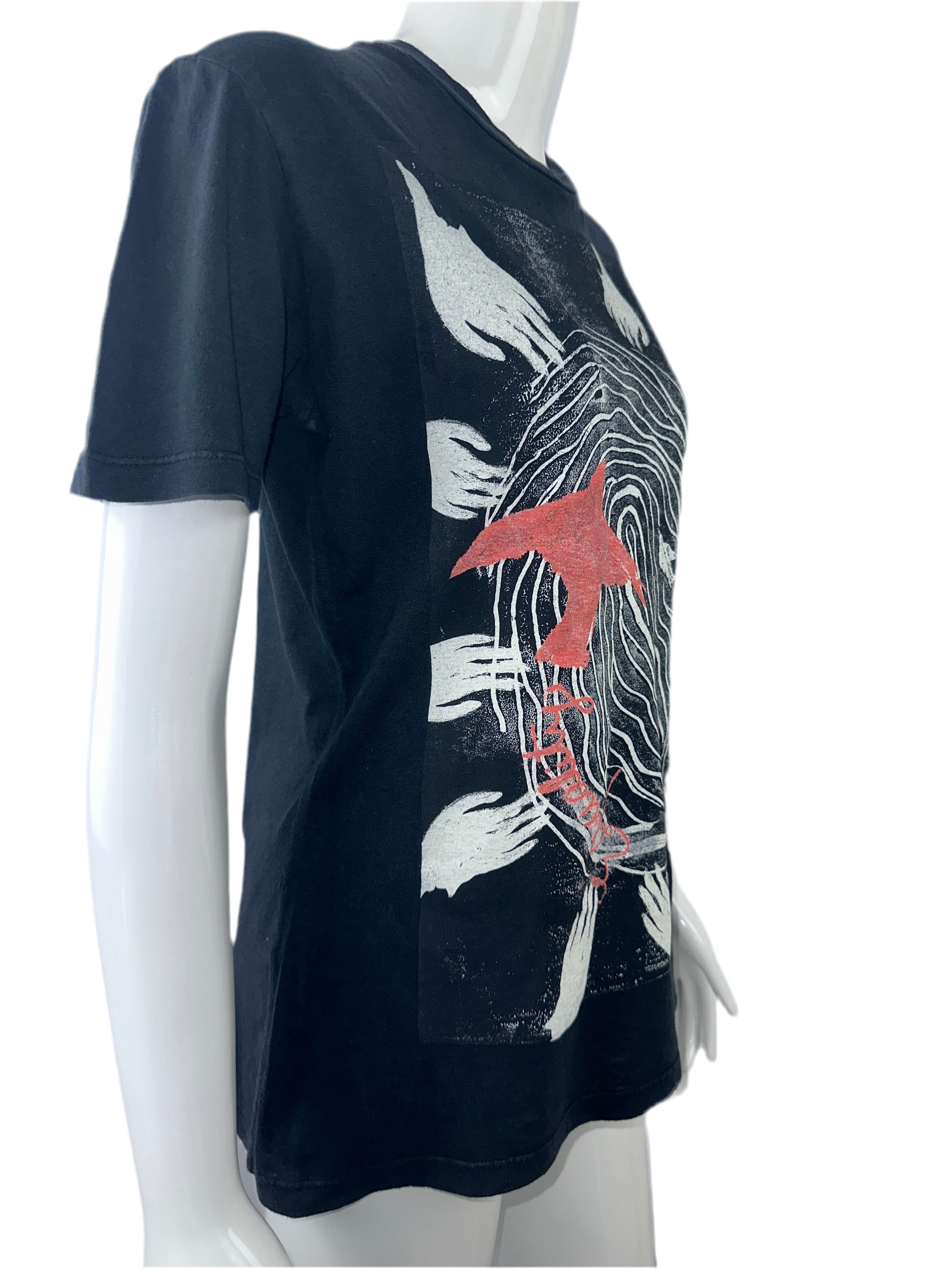 Dior black T-shirt with white design and red bird - size 34