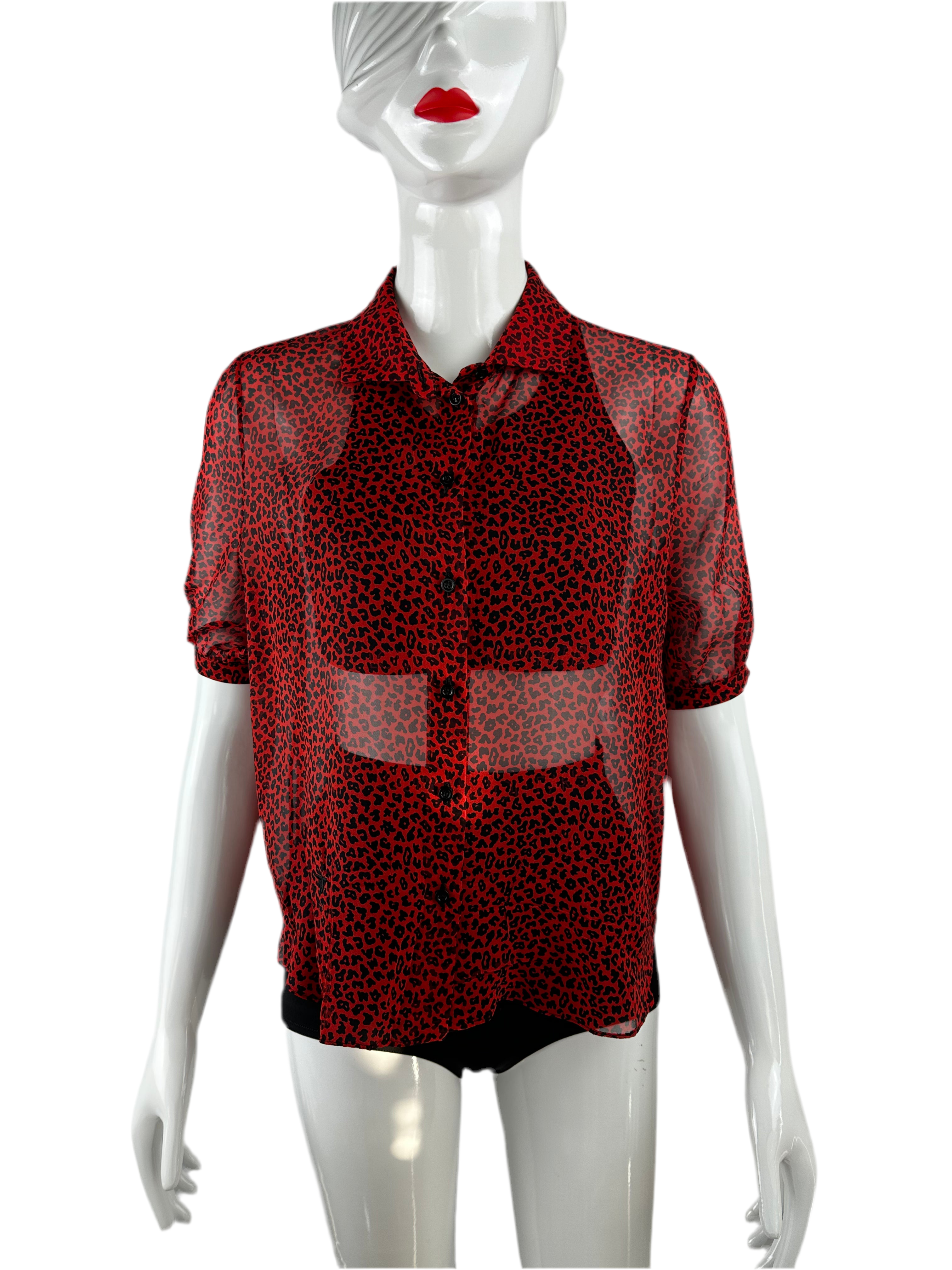 Christian Dior silk shirt Red leopard print - size 36FR