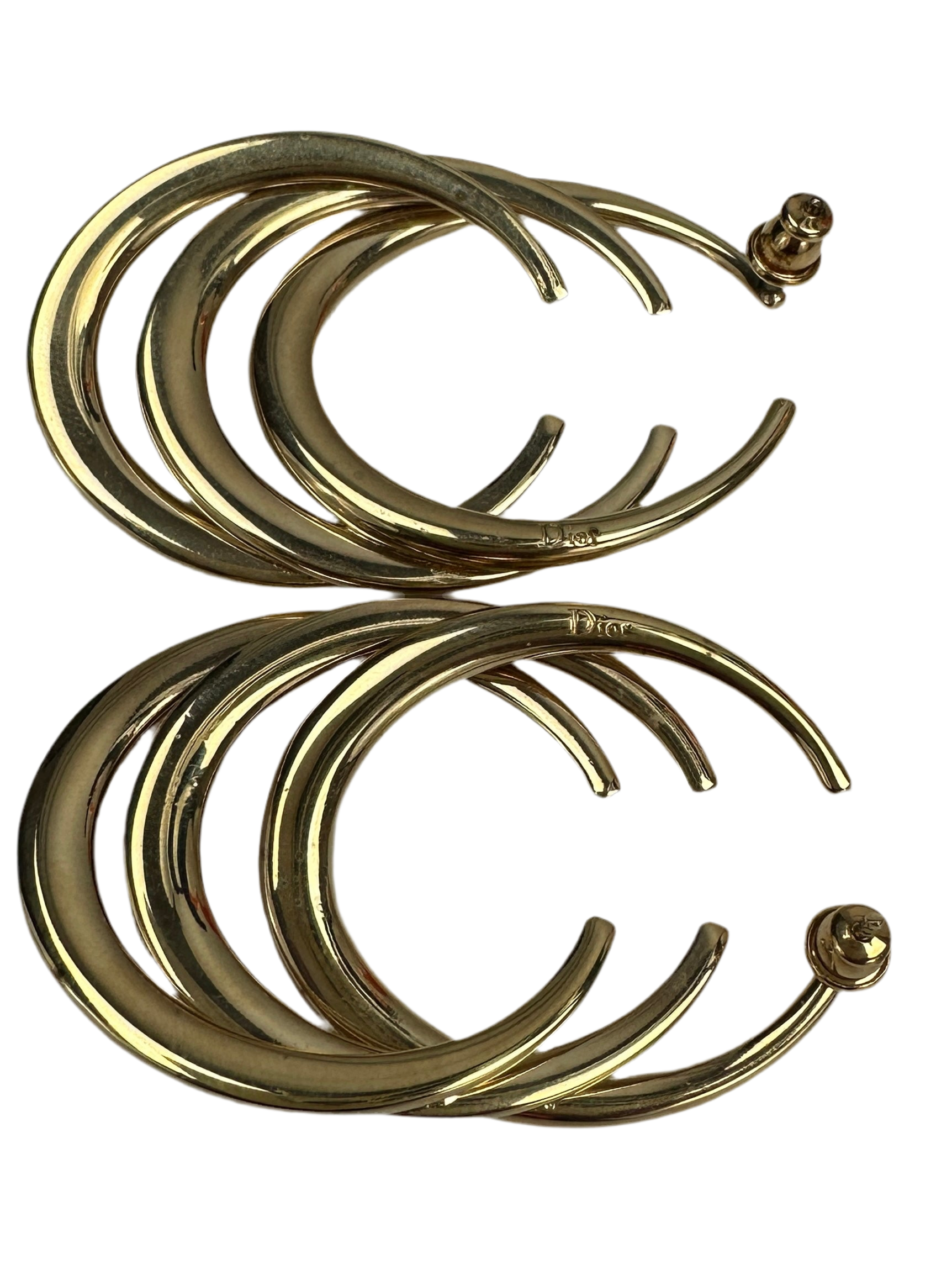 Dior C Motif Gold Tone Long hoop Earrings