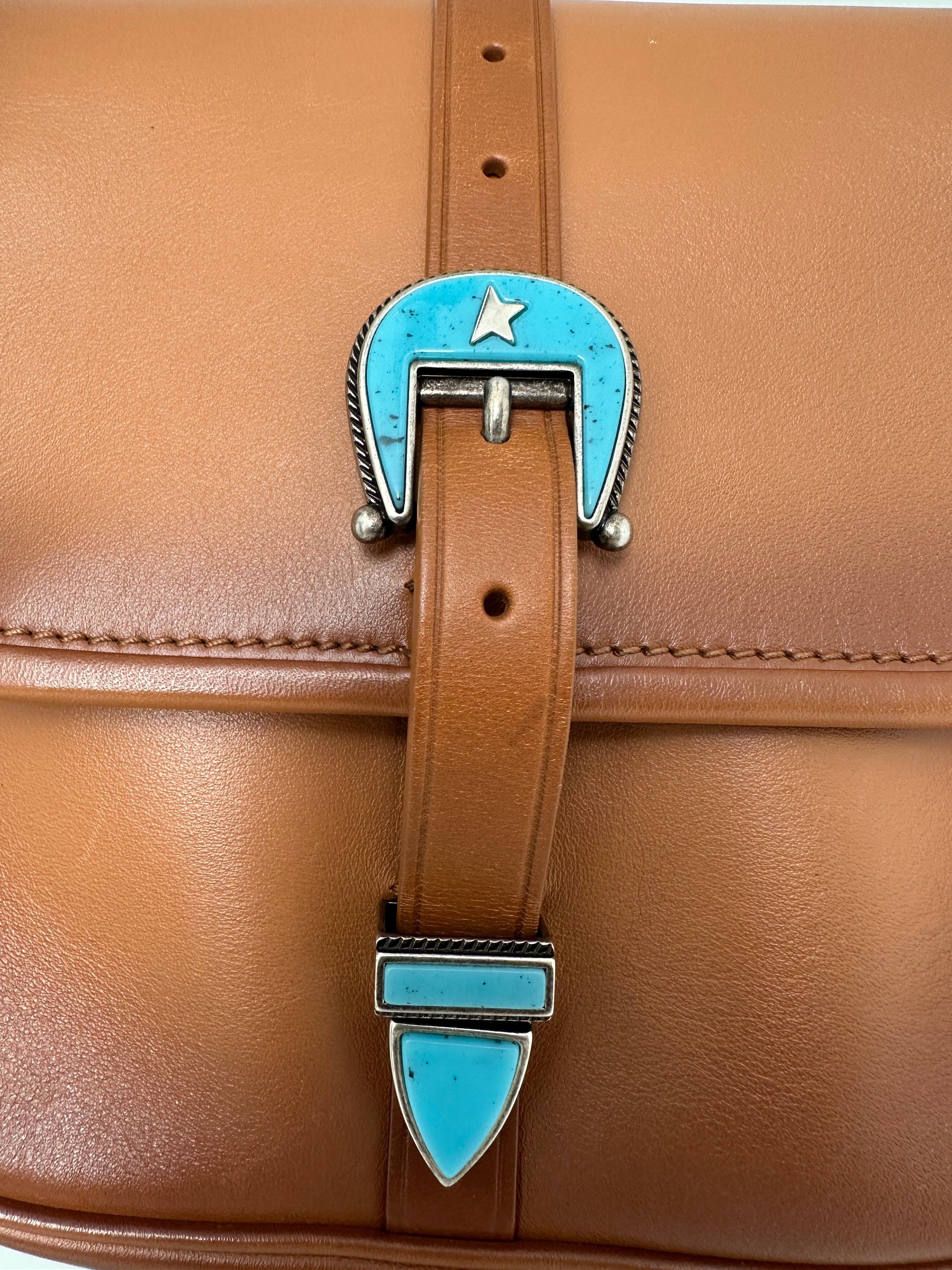 Golden Goose Rodeo bag in pale tan leather w blue bucket