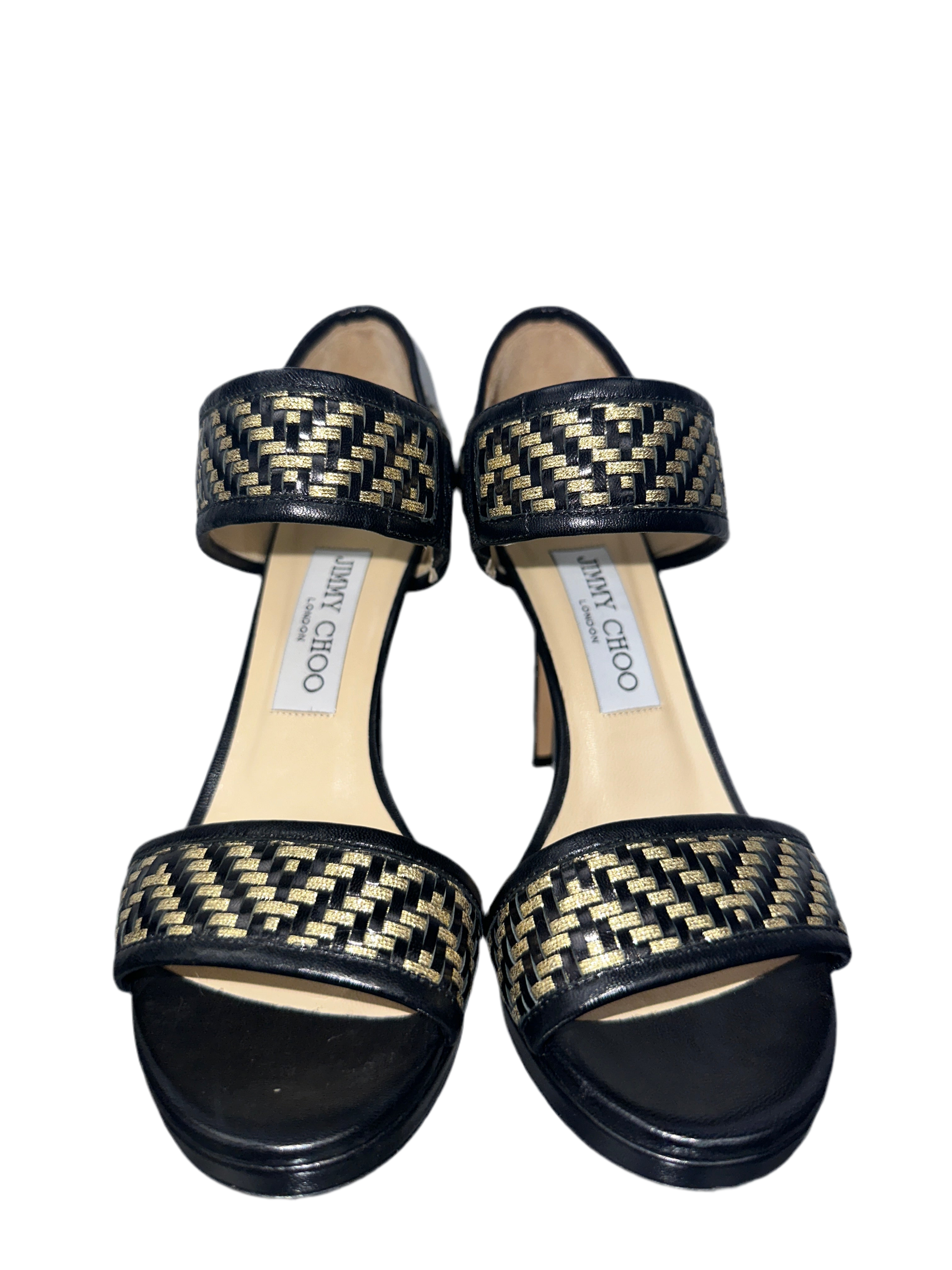 Jimmy Choo Alana metallic woven sandals black & gold - size 36
