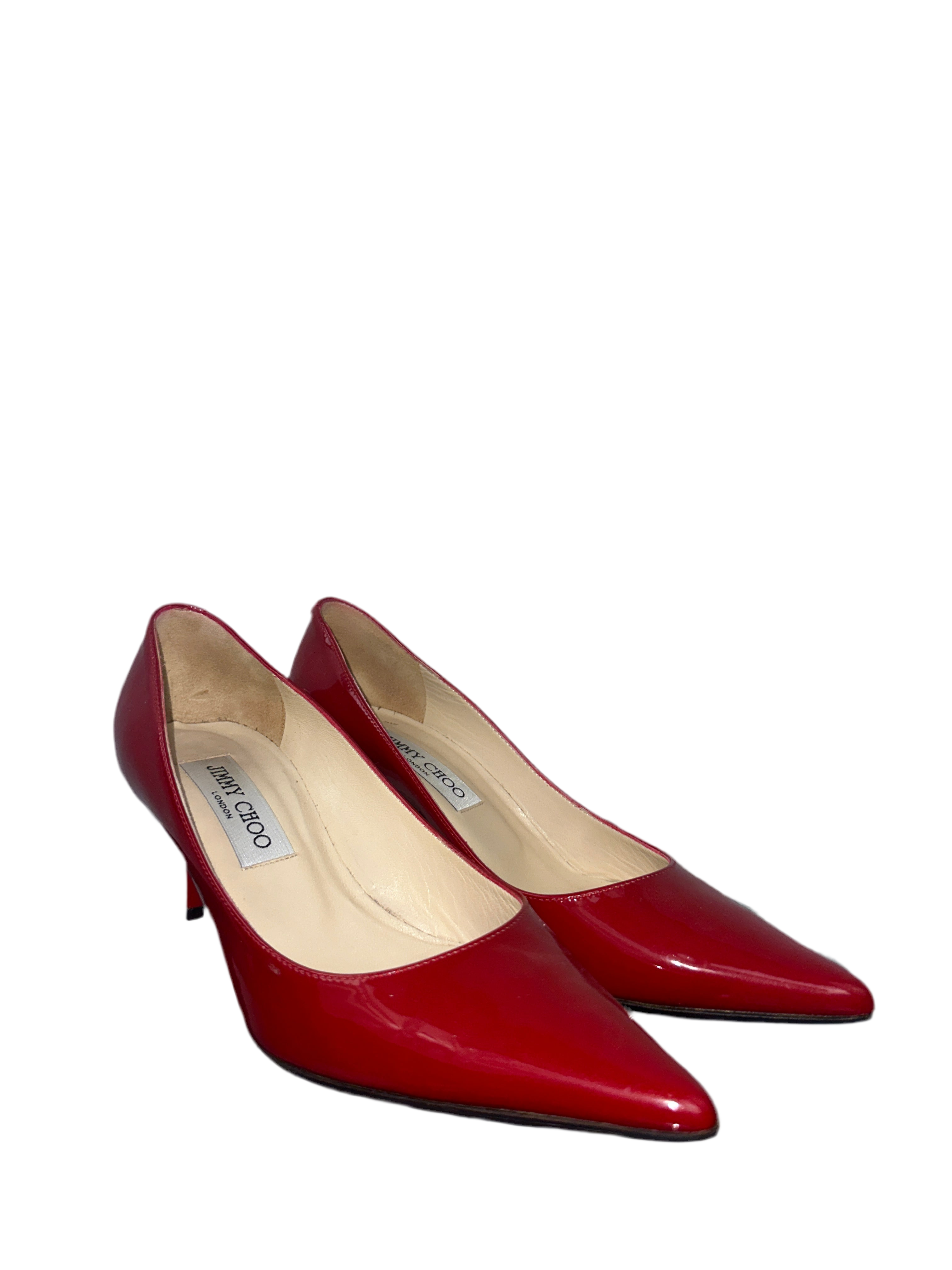 Jimmy Choo Aza red patent point toe pump heels shoes - size 36