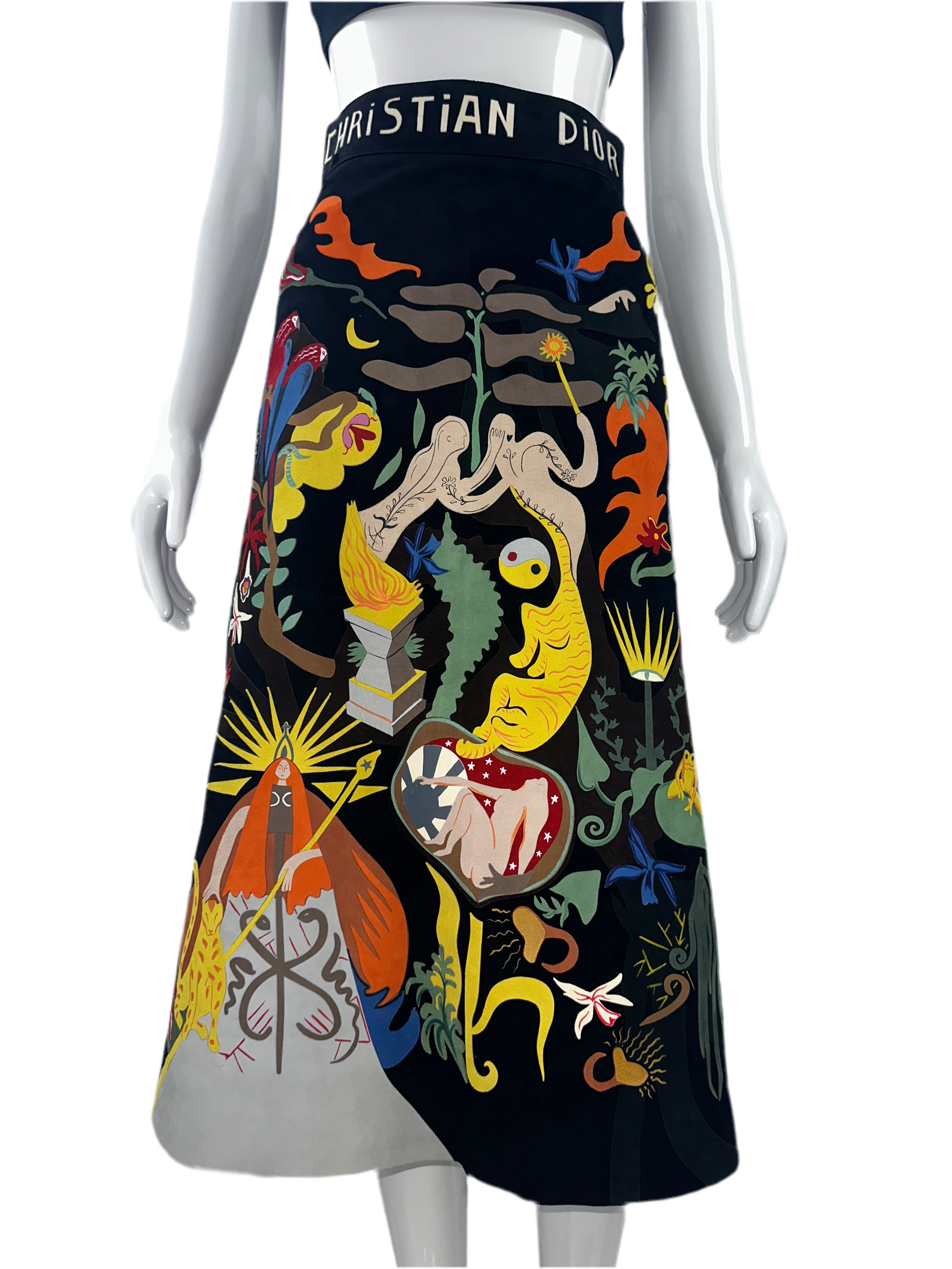 Dior black leather skirt with multicolor pattern - size 34