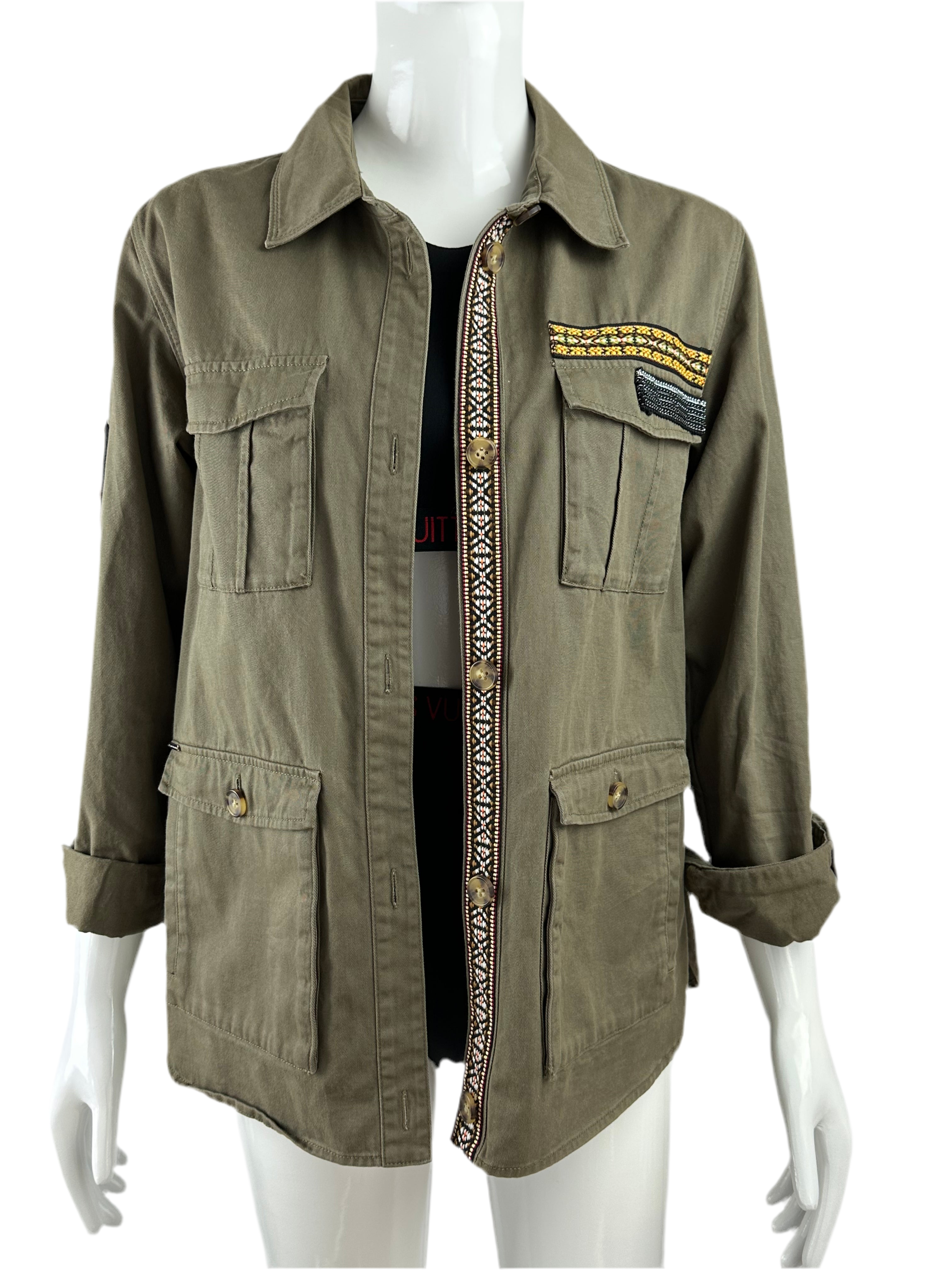 IKKS Khaki jacket "Make art not war" - size XS