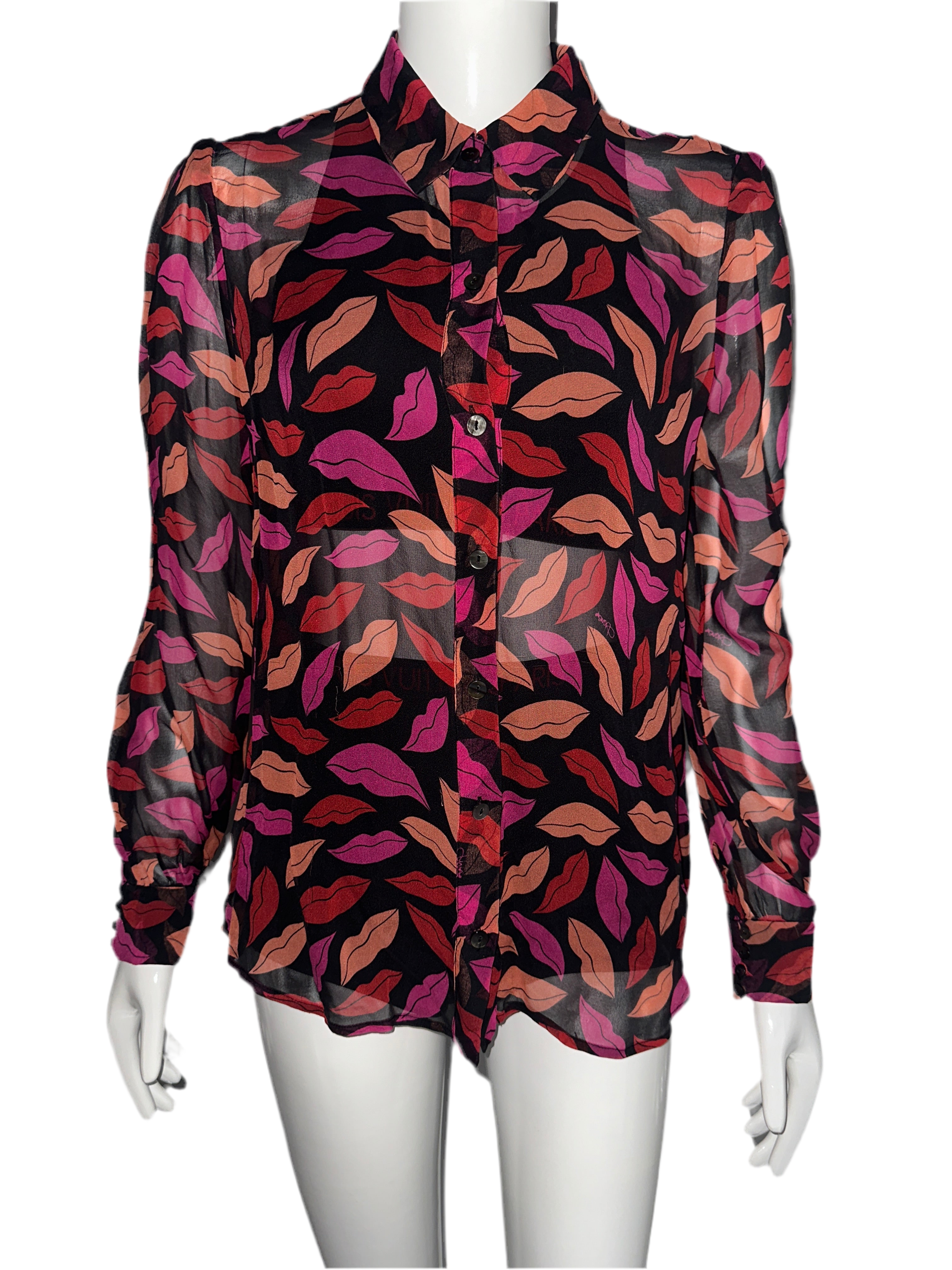 Diane Von Furstenberg black shirt with lip pattern - size 38