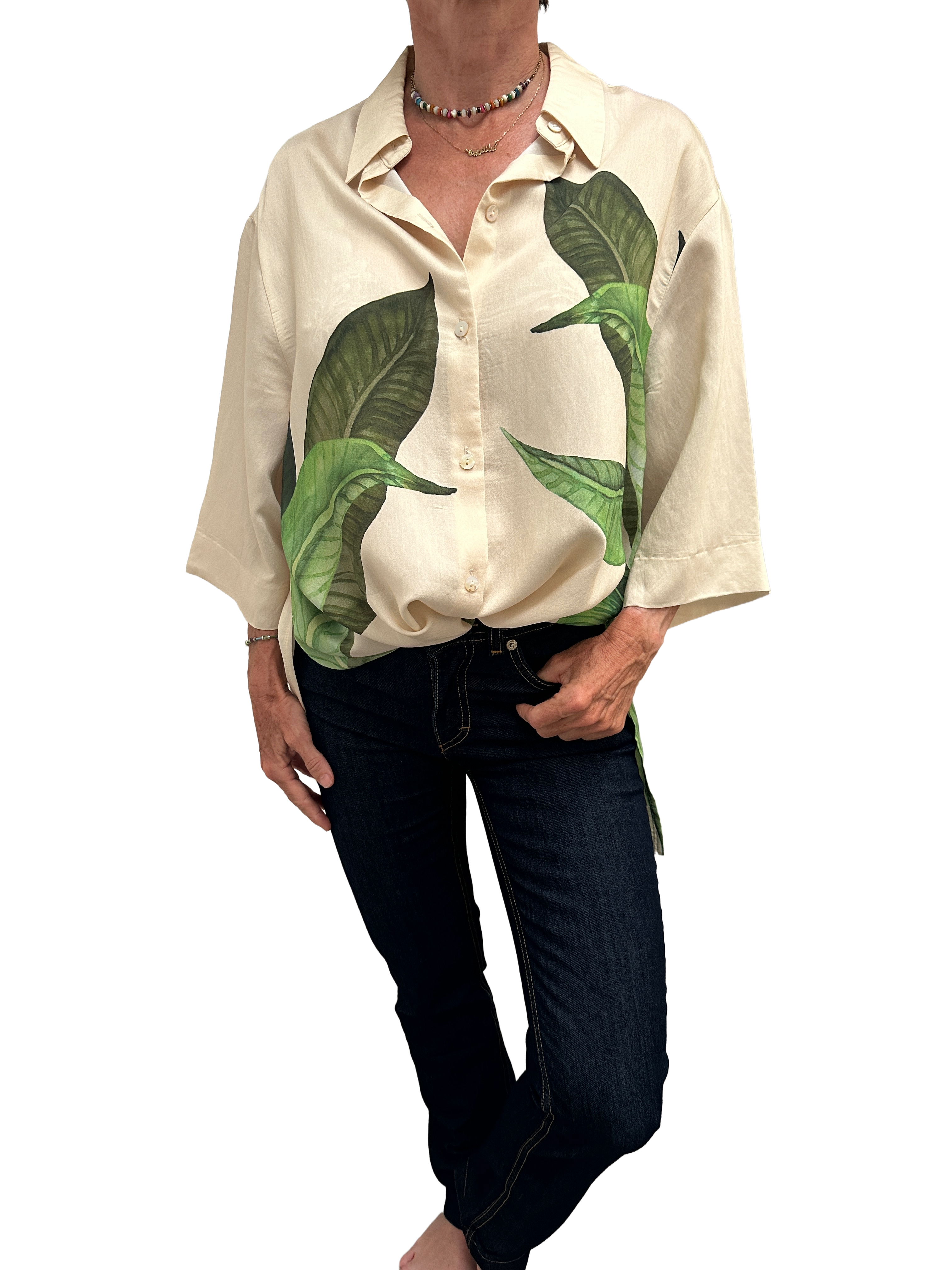 H&M Edition cream shirt with leaf pattern - size 38