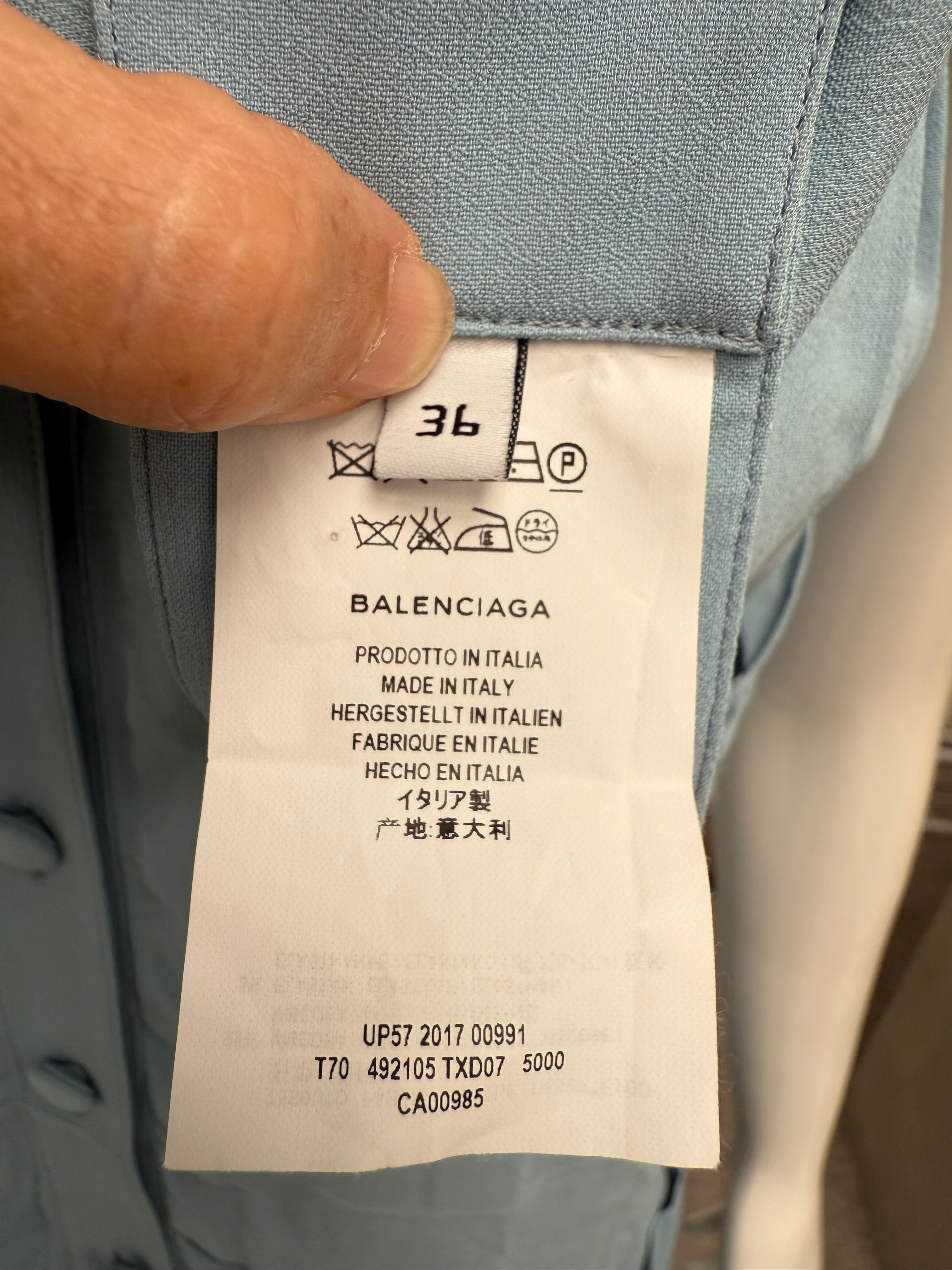 Balenciaga draped sleeveless belted dress in light blue - size 36
