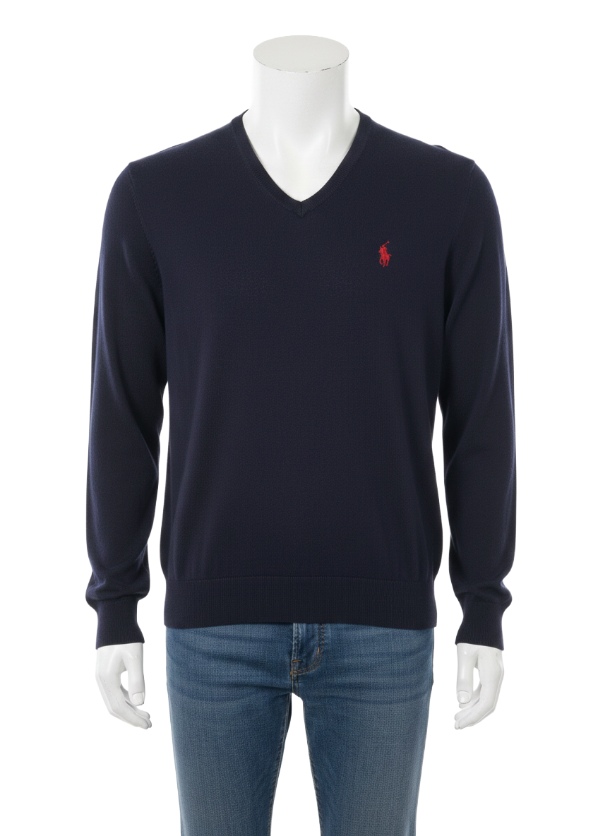 Polo Ralph Lauren navy Pima cotton v-neck sweater - size M