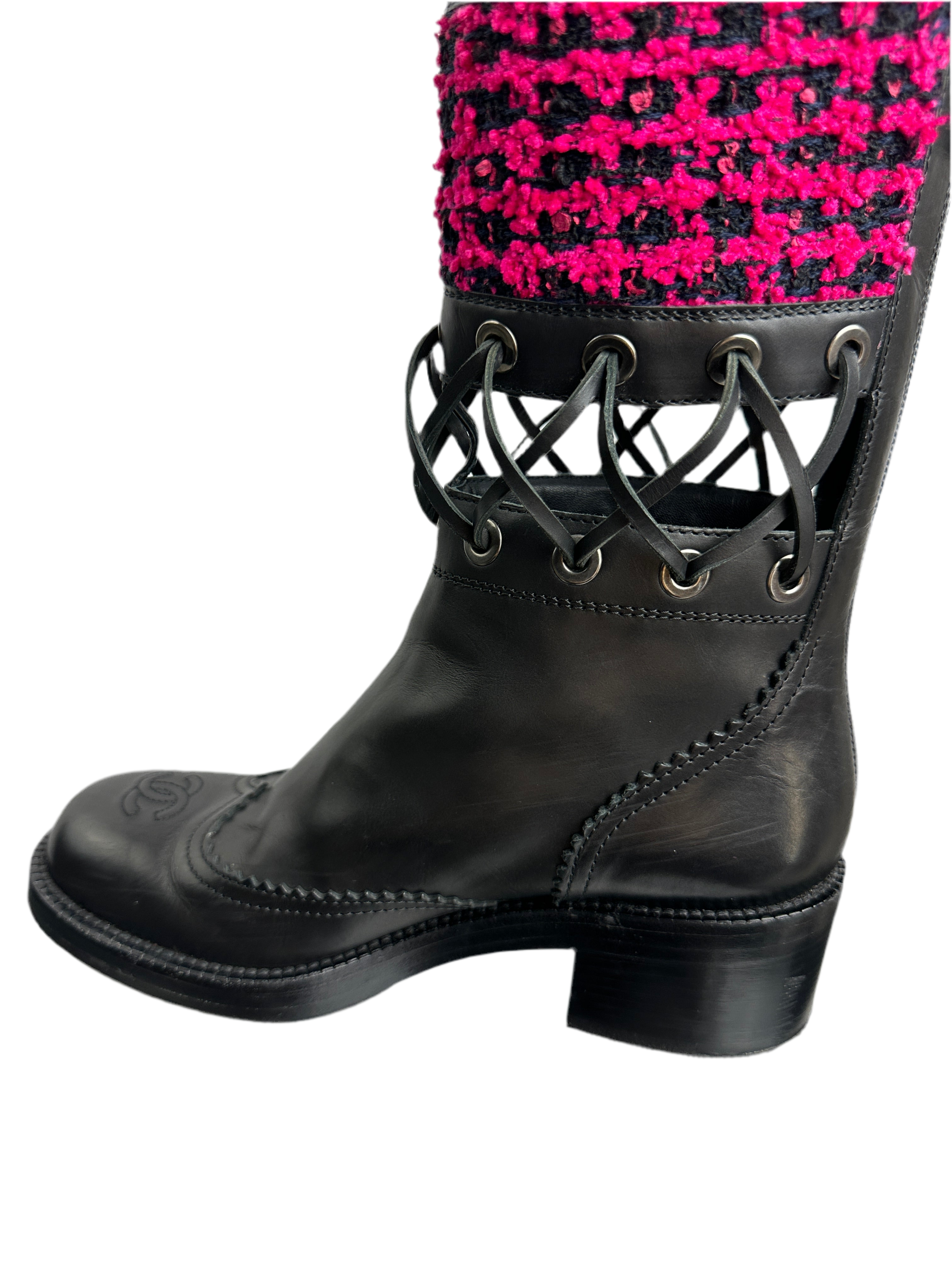Chanel short boots black and fushia - size 37