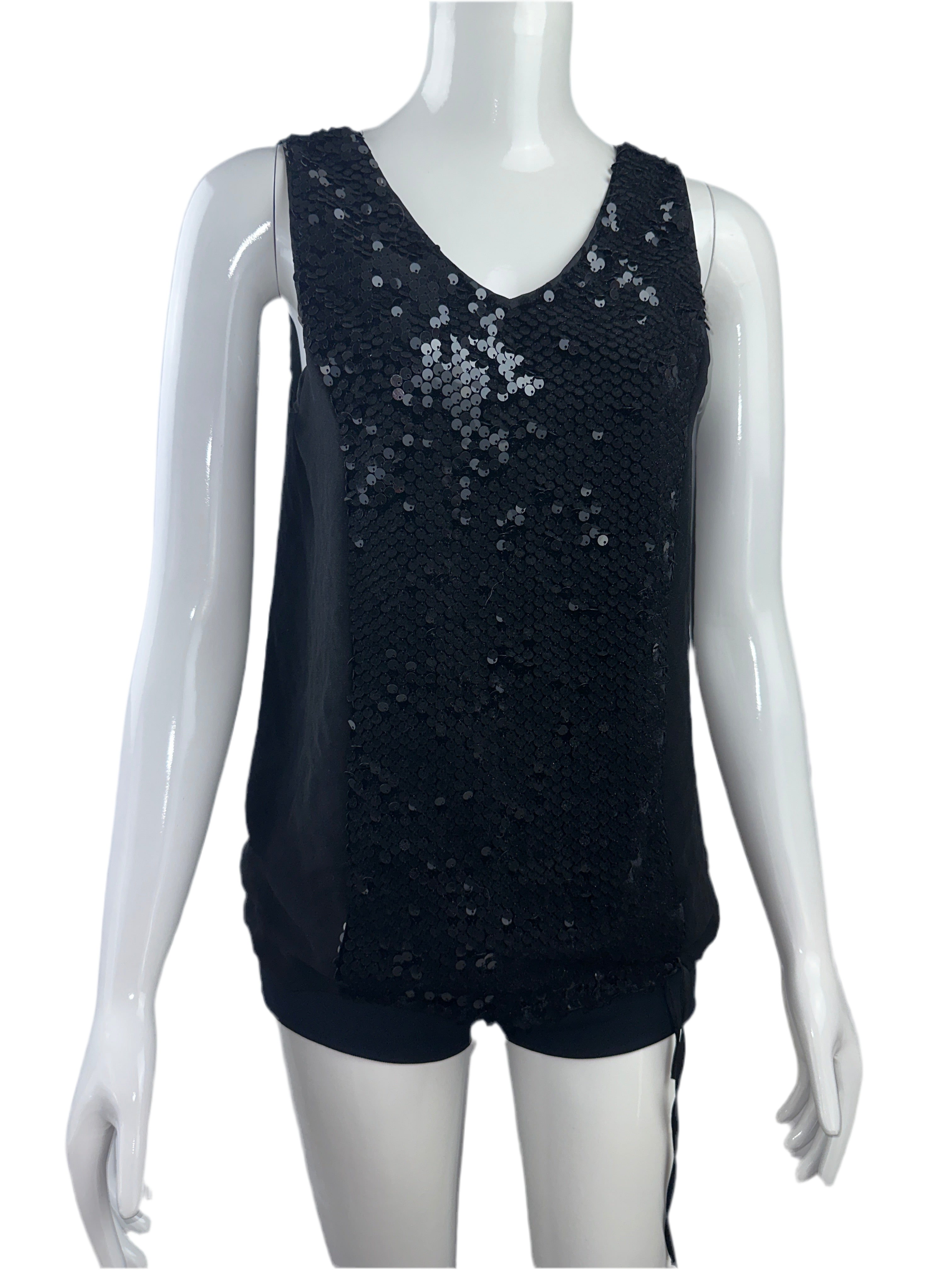 Cotélac black sleeveless V-neck top with sequins on front - size 34