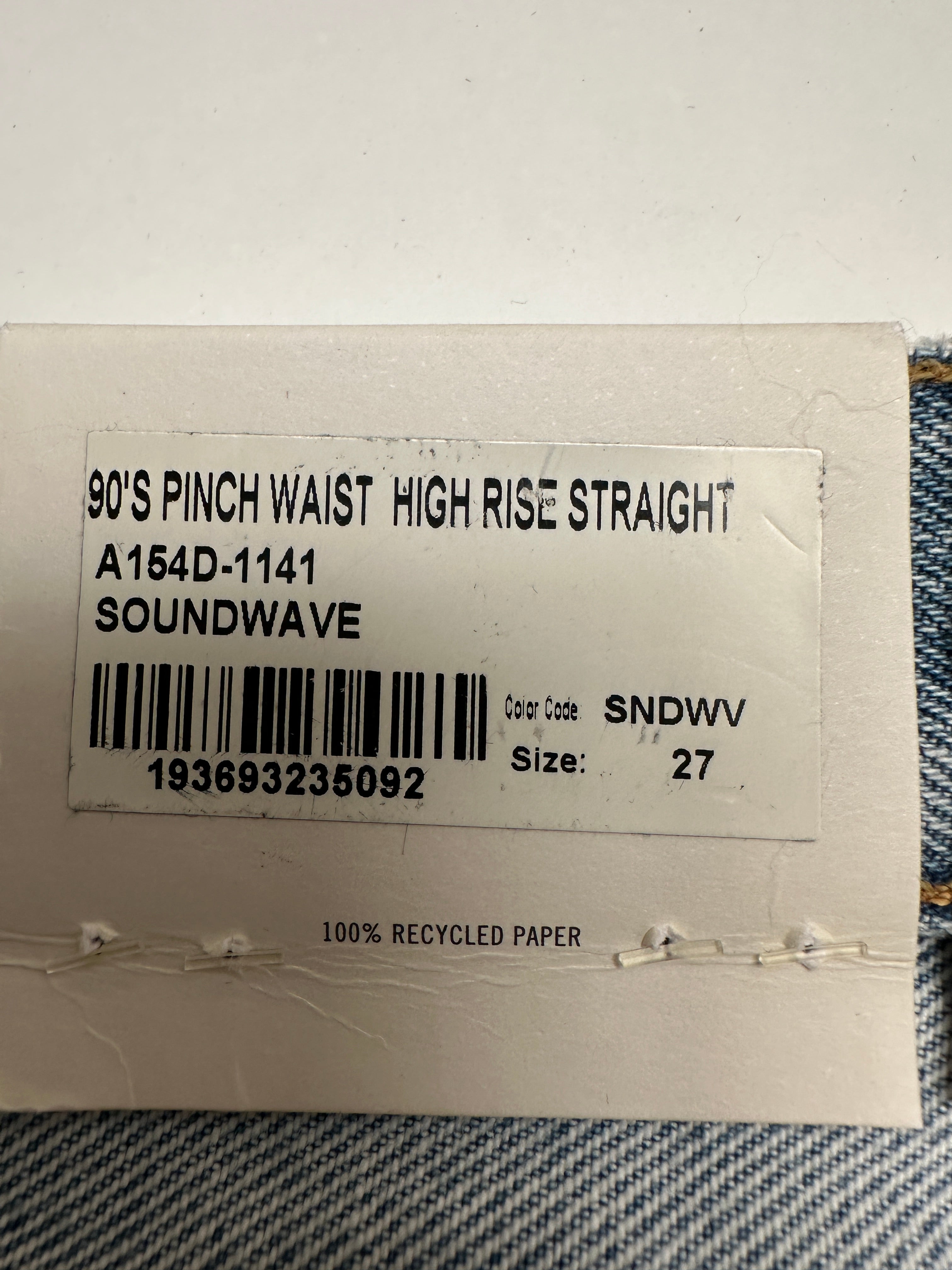 Agolde blue 90'S pinch waist high rise straight - size 27