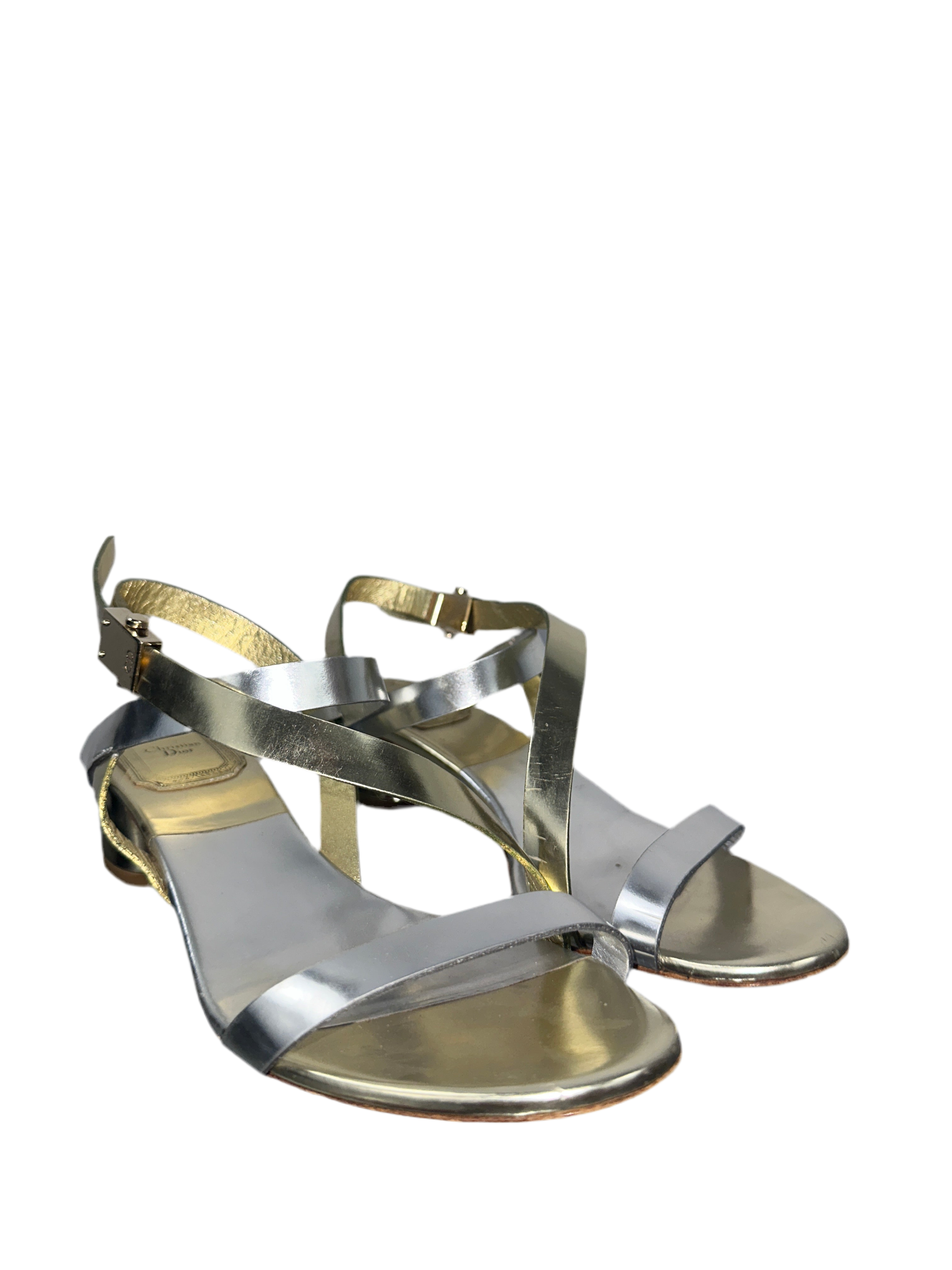 Dior gold & silver metallic leather sandals - size 36