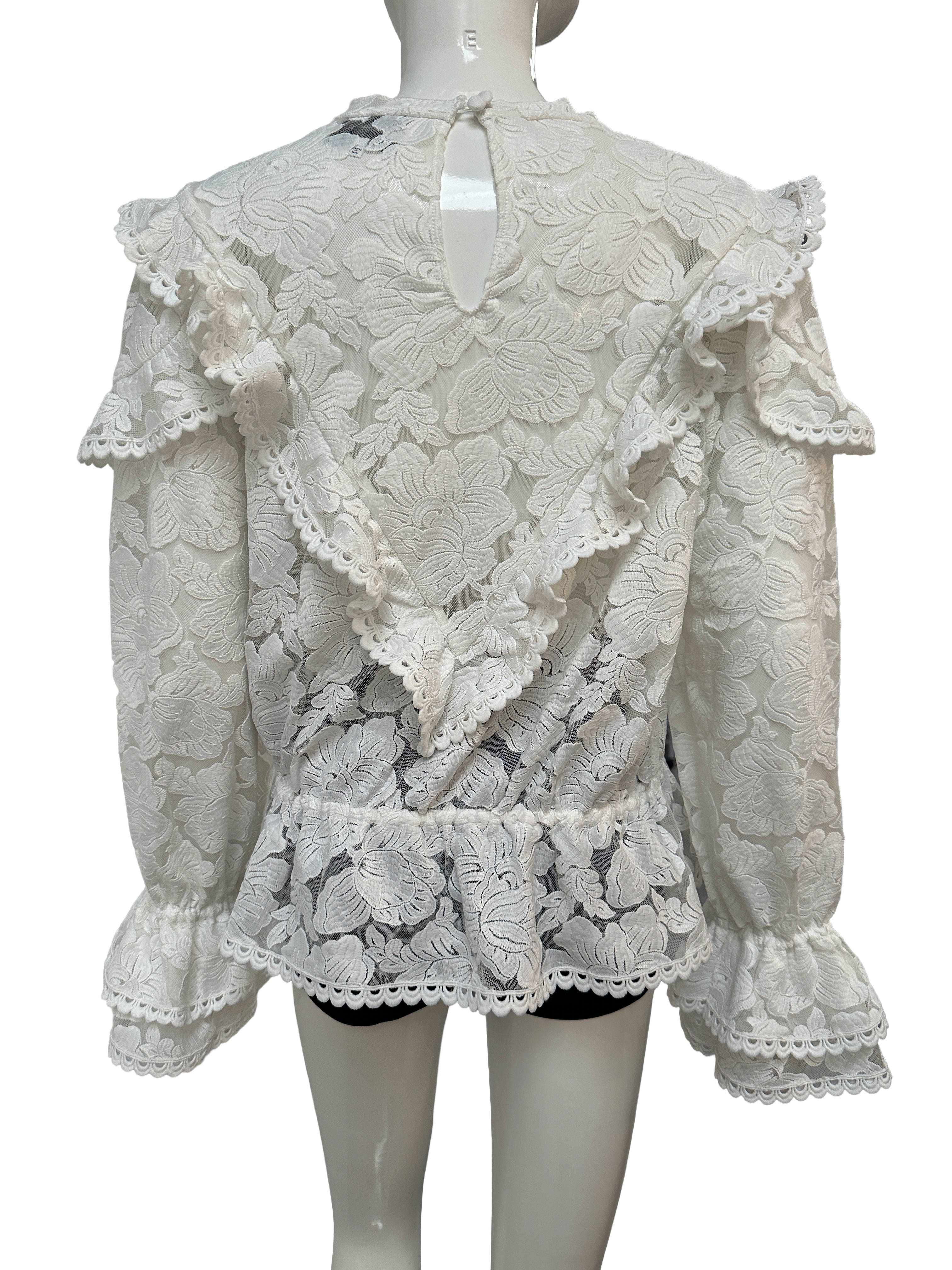 Reformation lace embroidered peplum blouse white - size 38