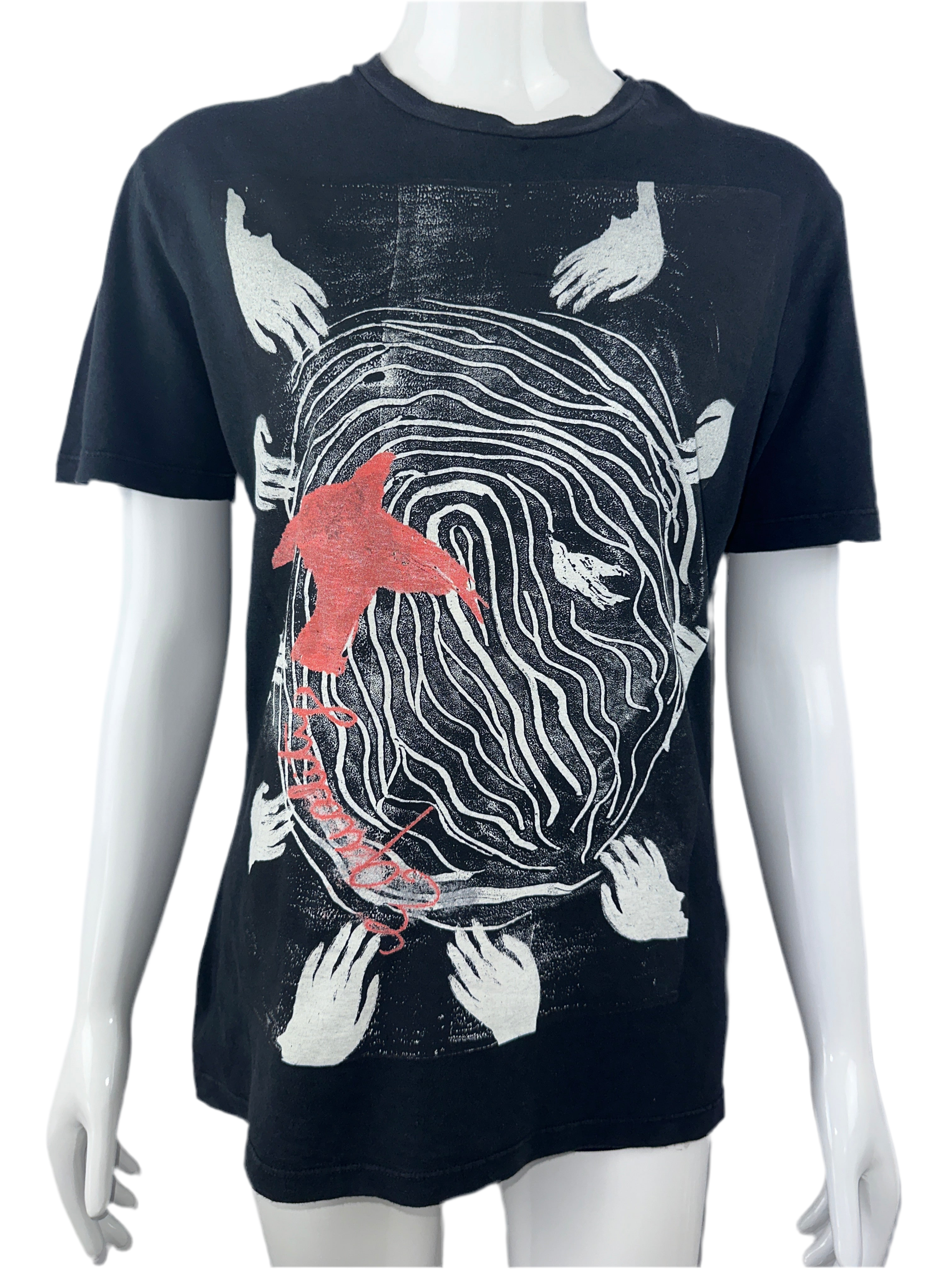 Dior black T-shirt with white design and red bird - size 34