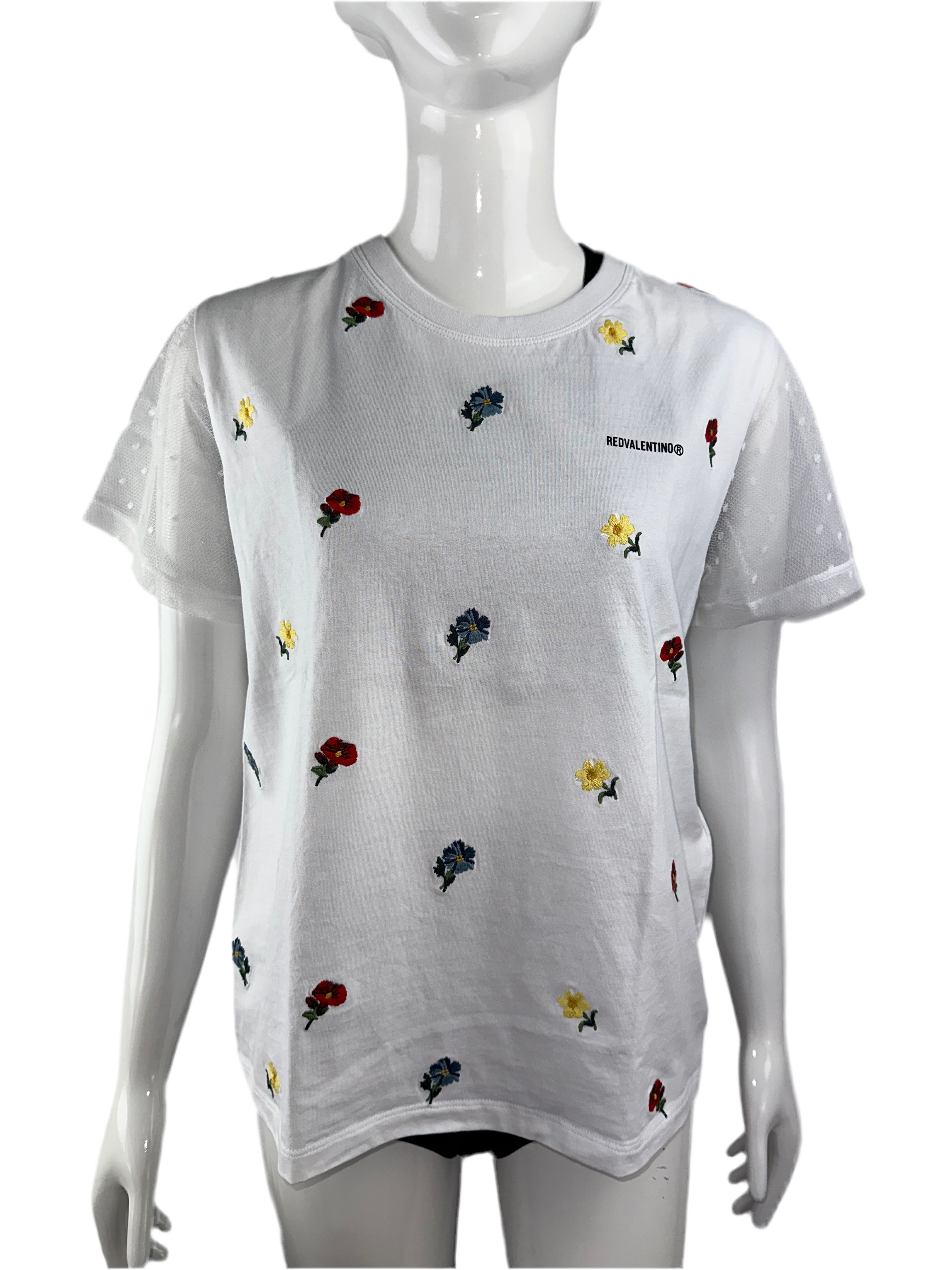 Red Valentino floral embroidered cotton T-shirt white - size L