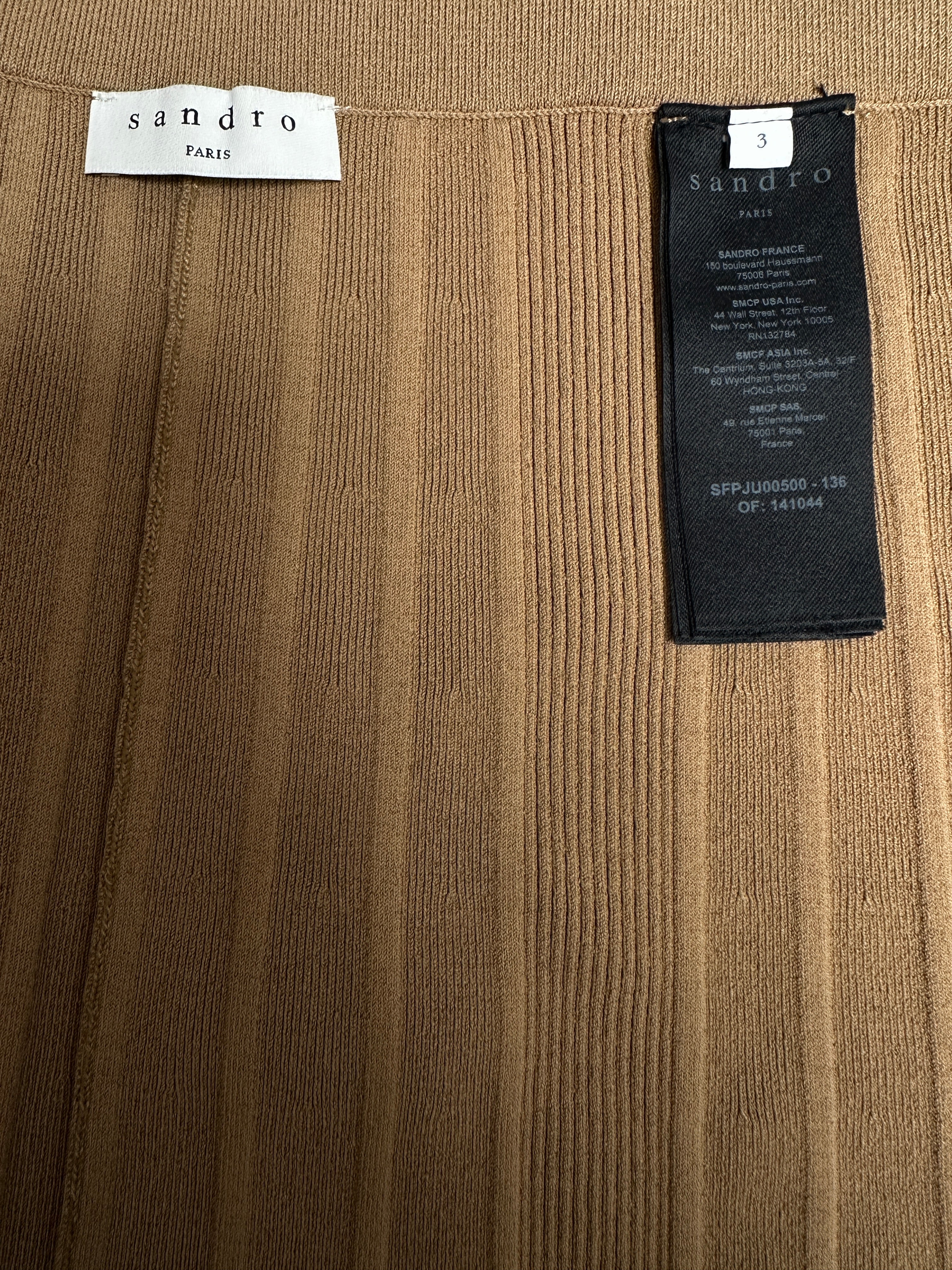 Sandro camel pleated knit midi skirt - size 40
