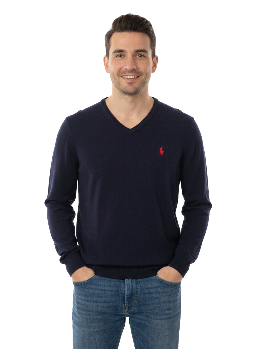 Polo Ralph Lauren navy Pima cotton v-neck sweater - size M