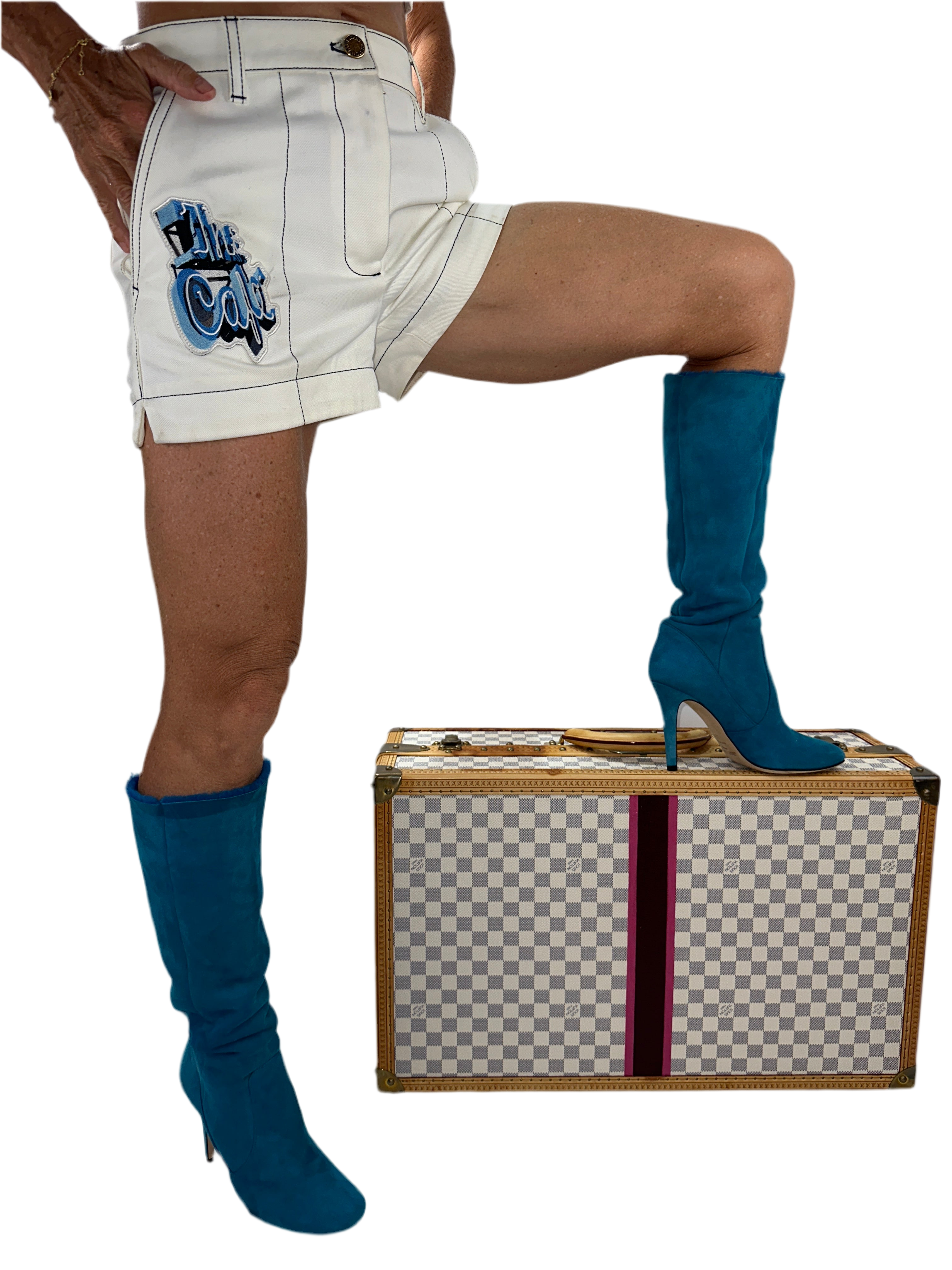 Jimmy Choo blue Suede & fur tattou pull on boots - size 36.5