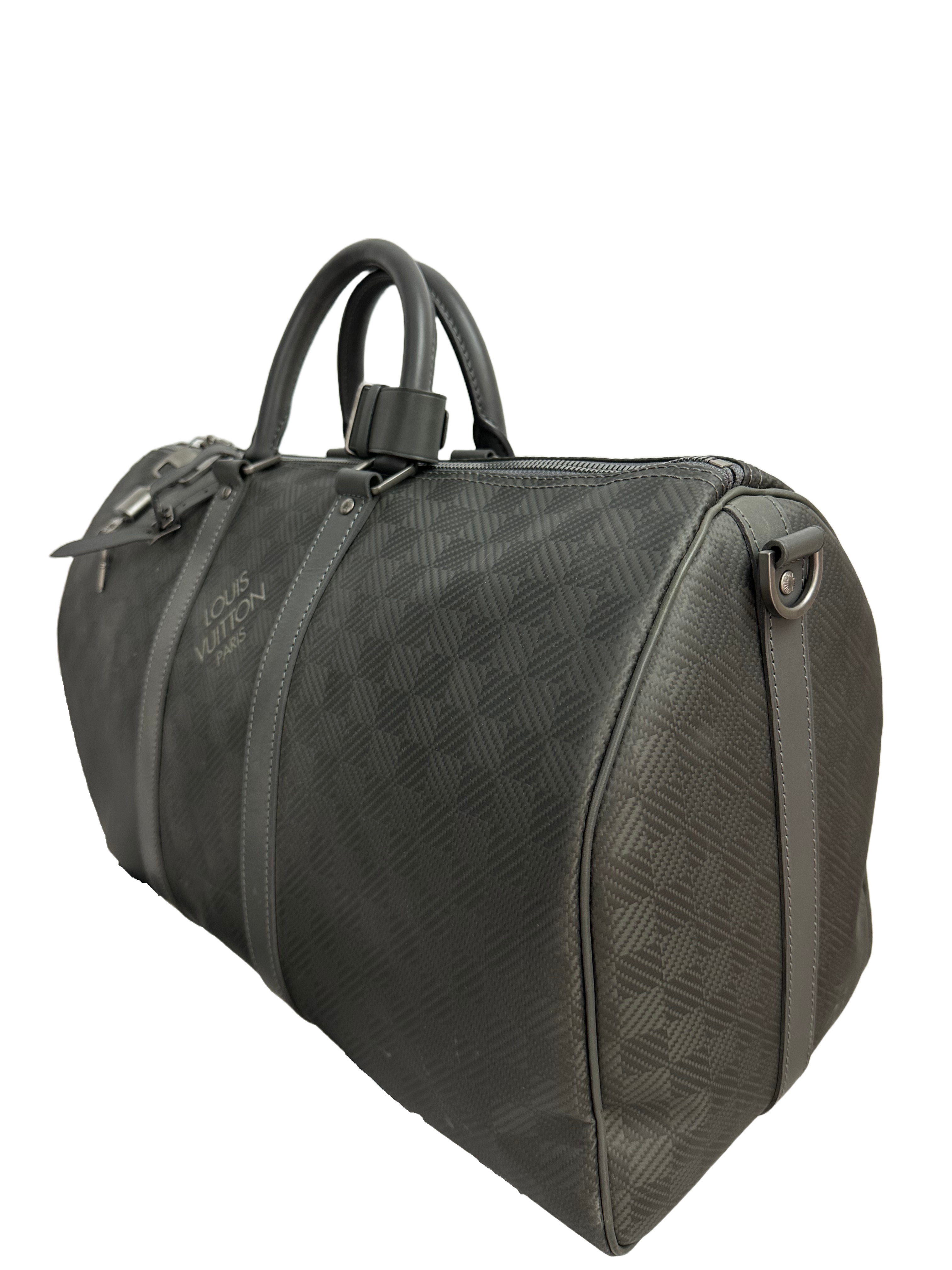Louis Vuitton Keepall 45 in damier carbone with leather trim