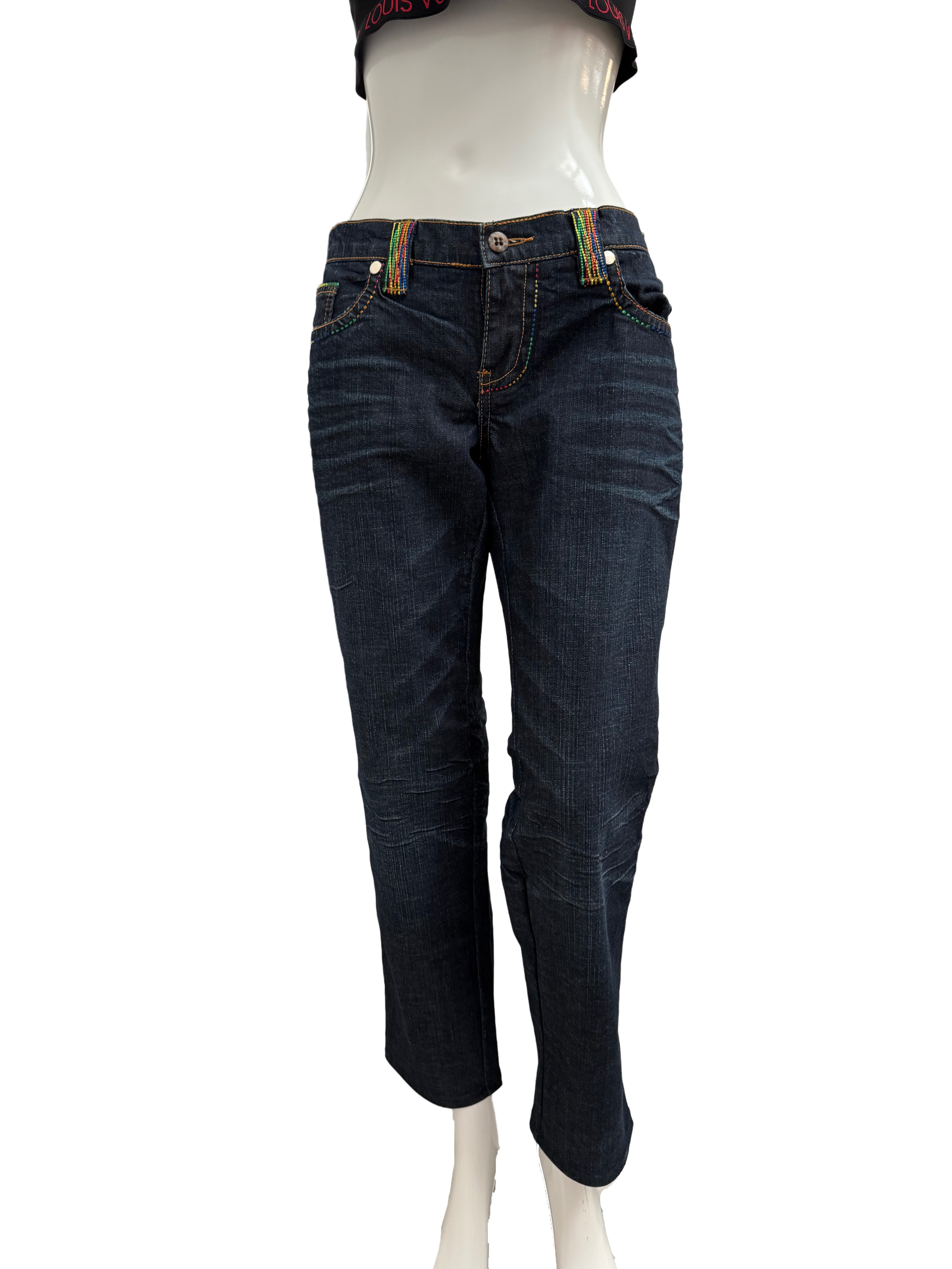 Coogi dark denim jeans with multicolor embroidery - size 33