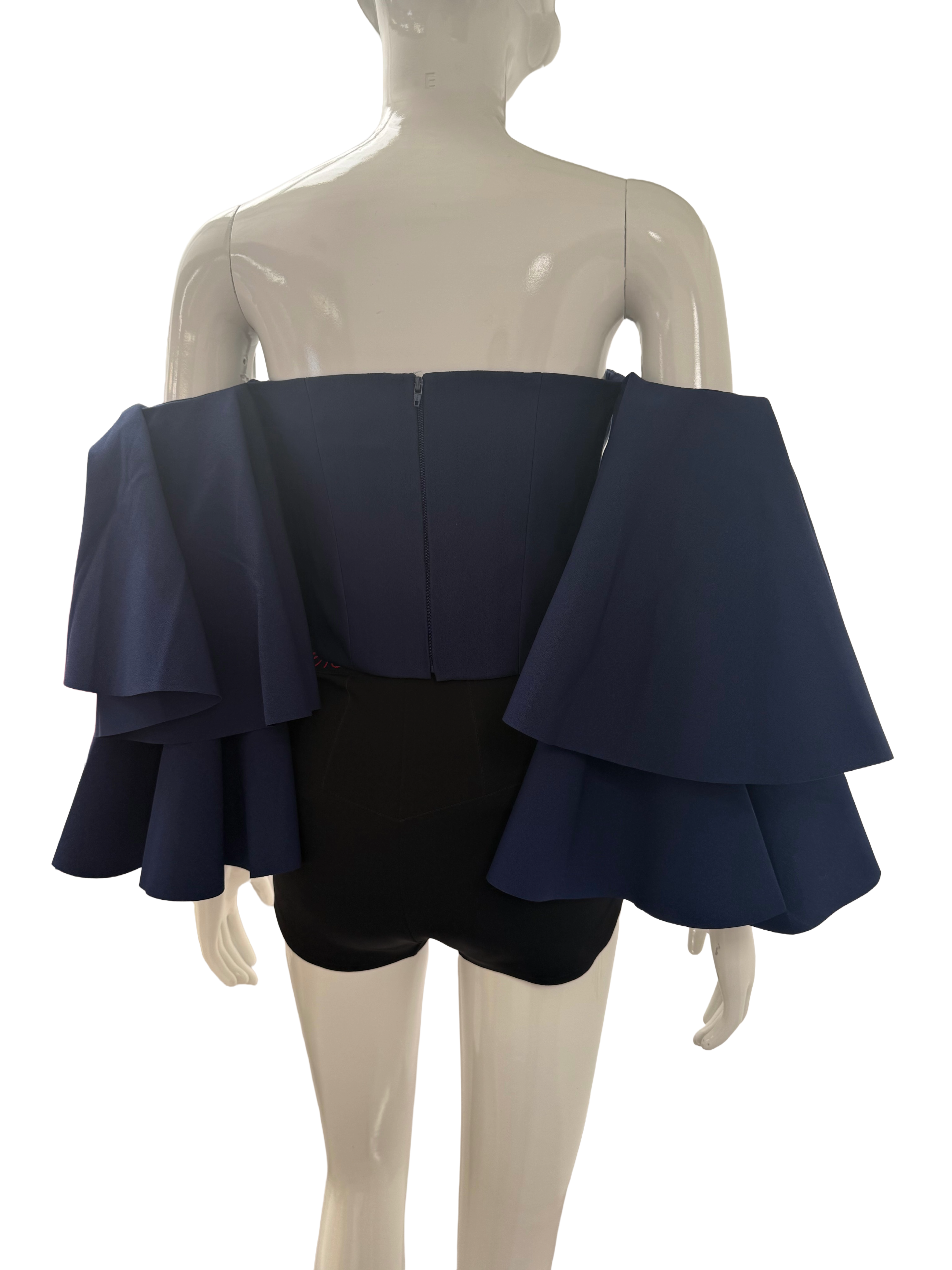 Solace London navy voluminous sleeve crop top - size 38