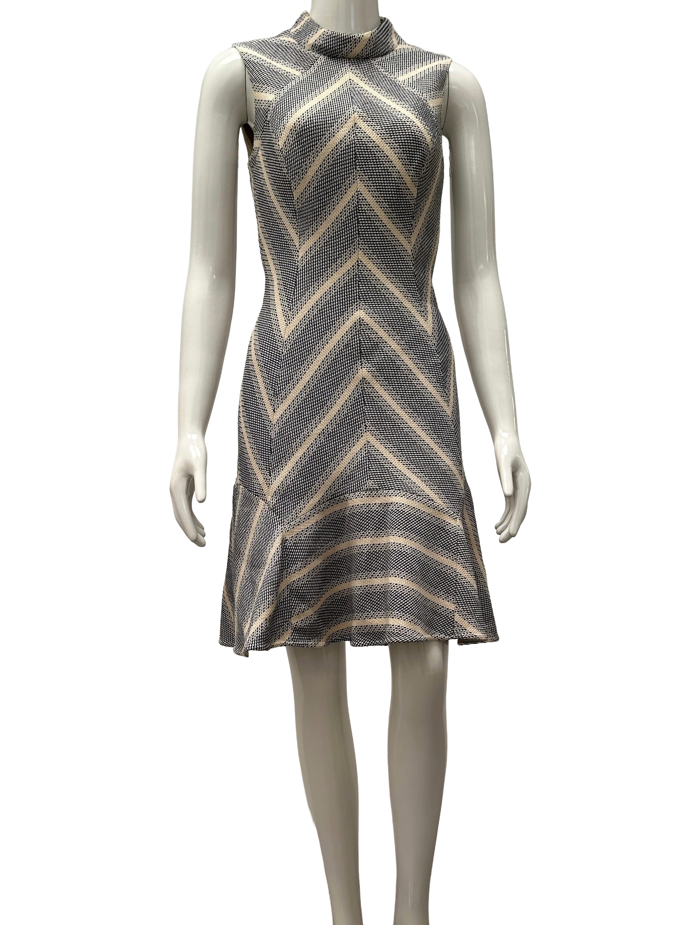 Karen Millen blue and white textured dress - size 38