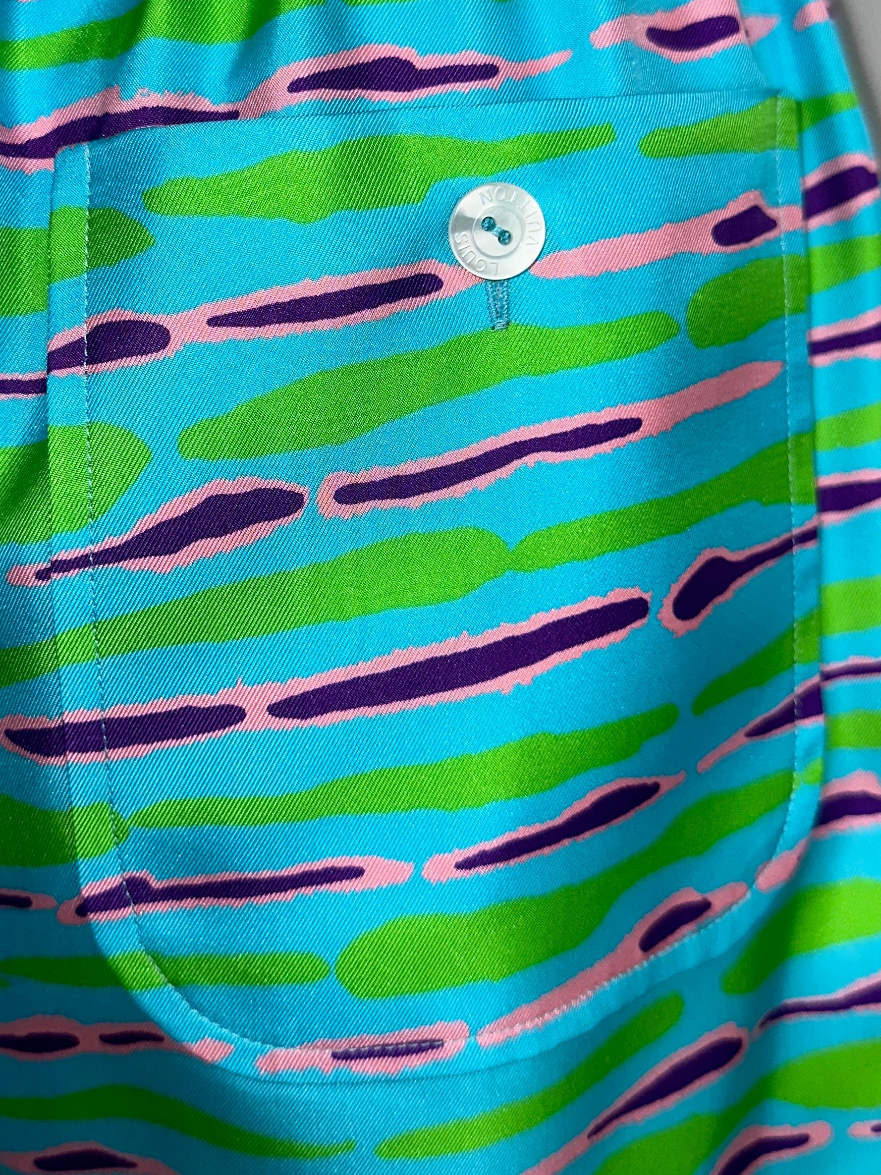 Louis Vuitton blue silk shorts with green, pink and purple shapes - size 34