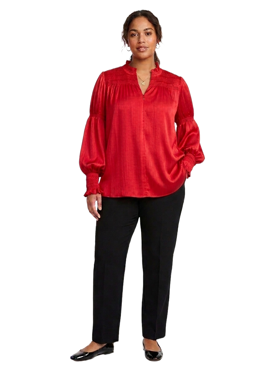 ME+EM red smocked high neck blouse - size 40