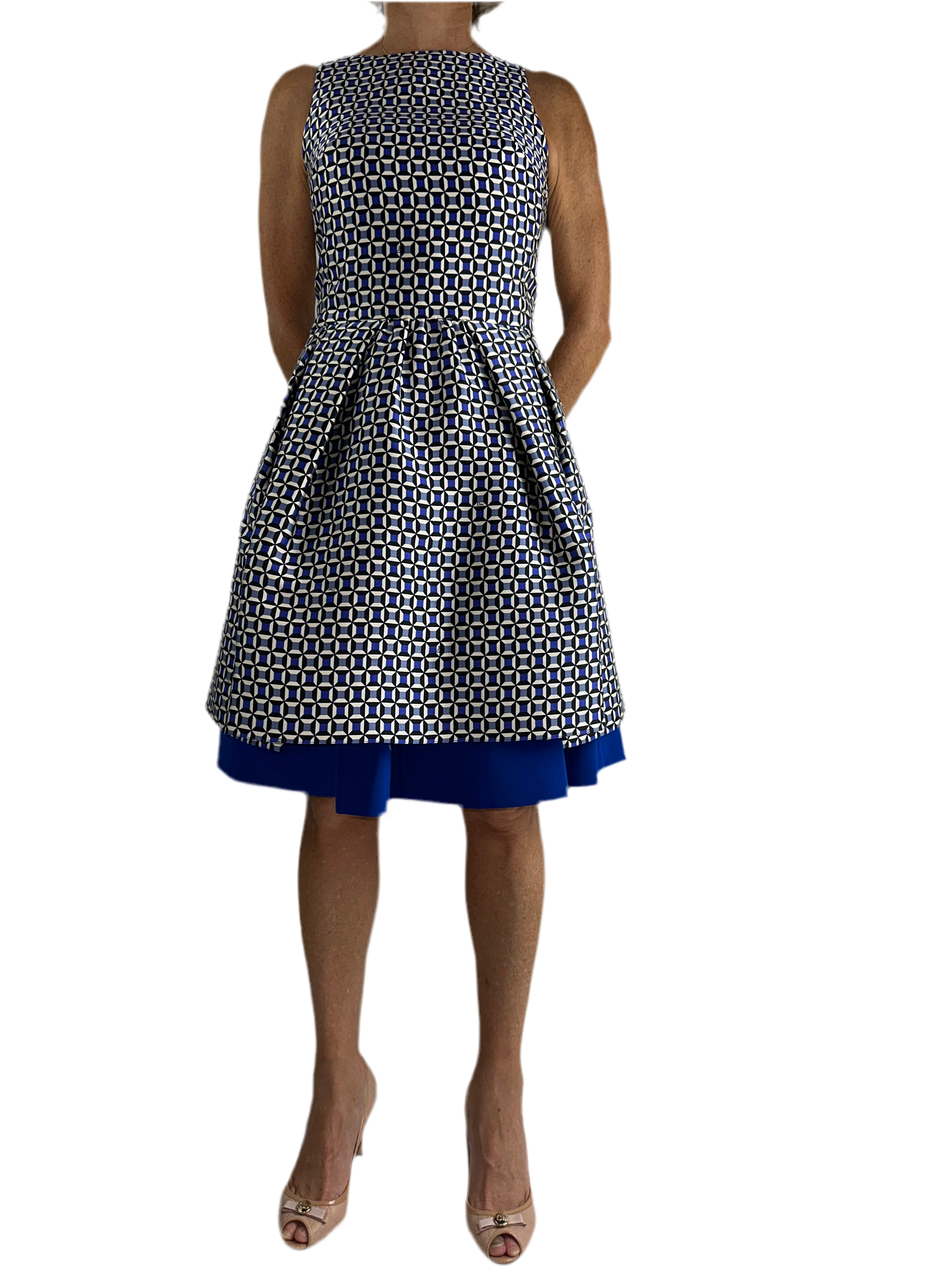 Dior blue white and black geometric dress - size 36