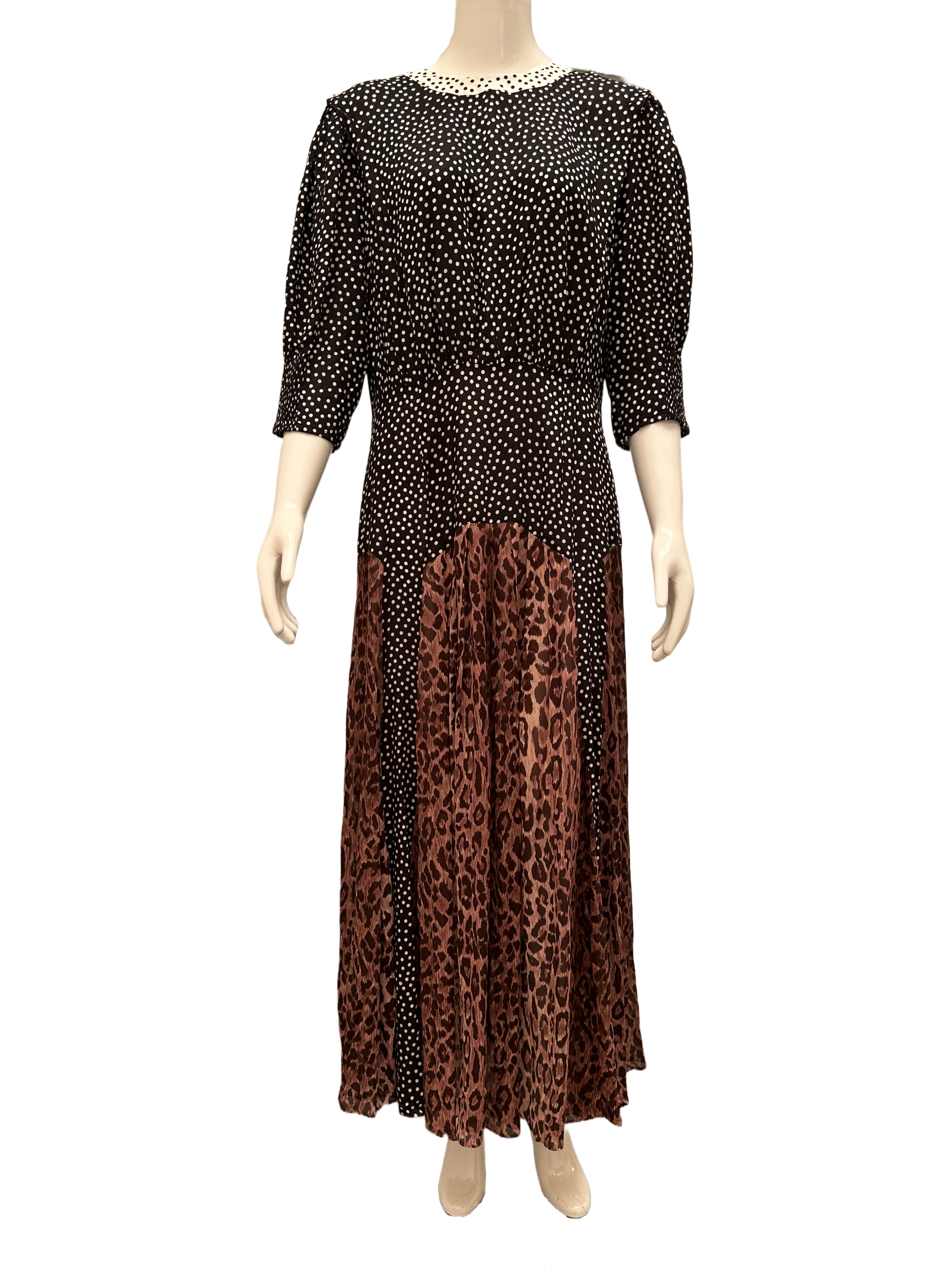 Rixo polka dot and leopard print dress - size 40