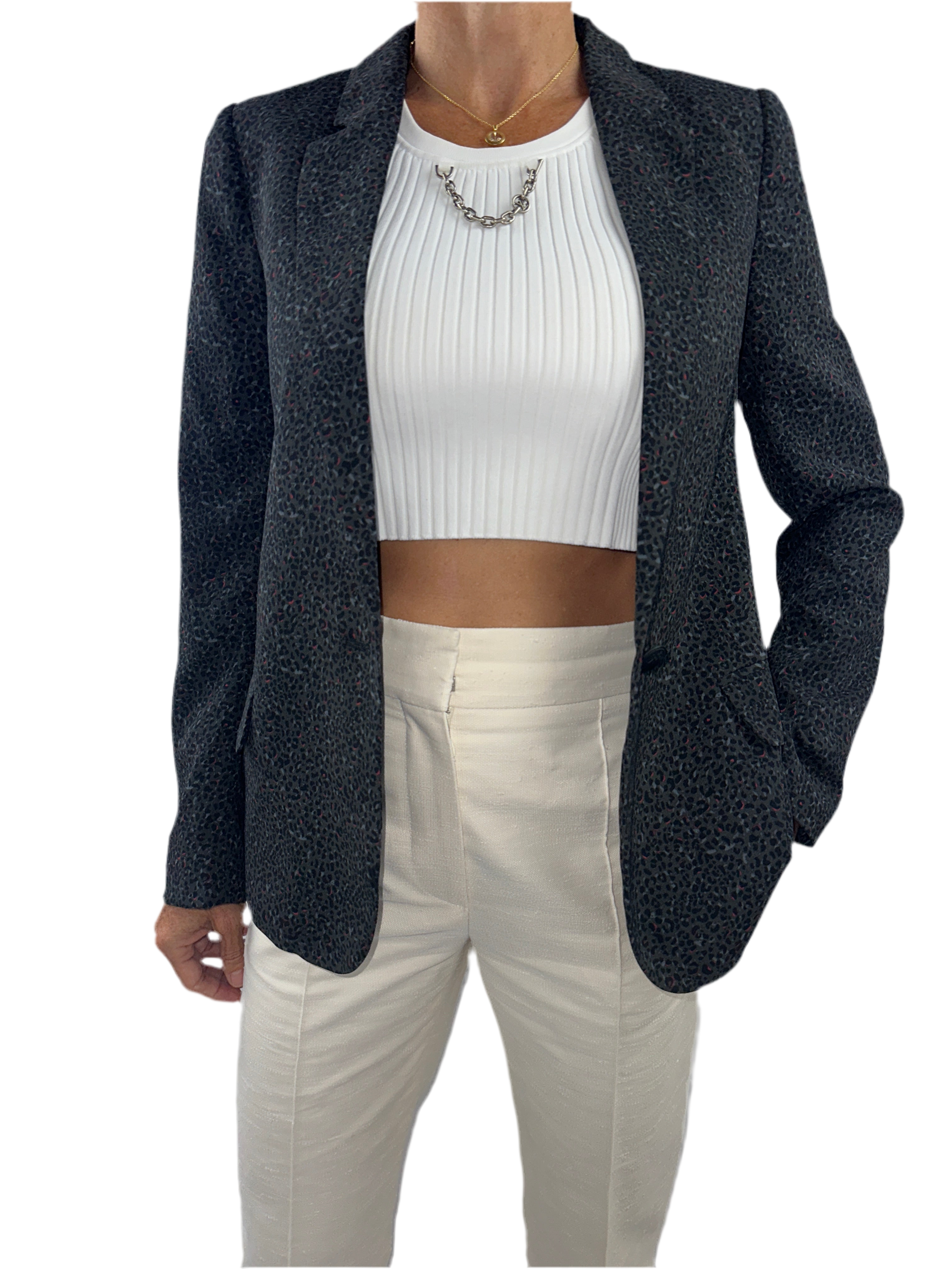 IKKS grey leopard print jacket - size 34