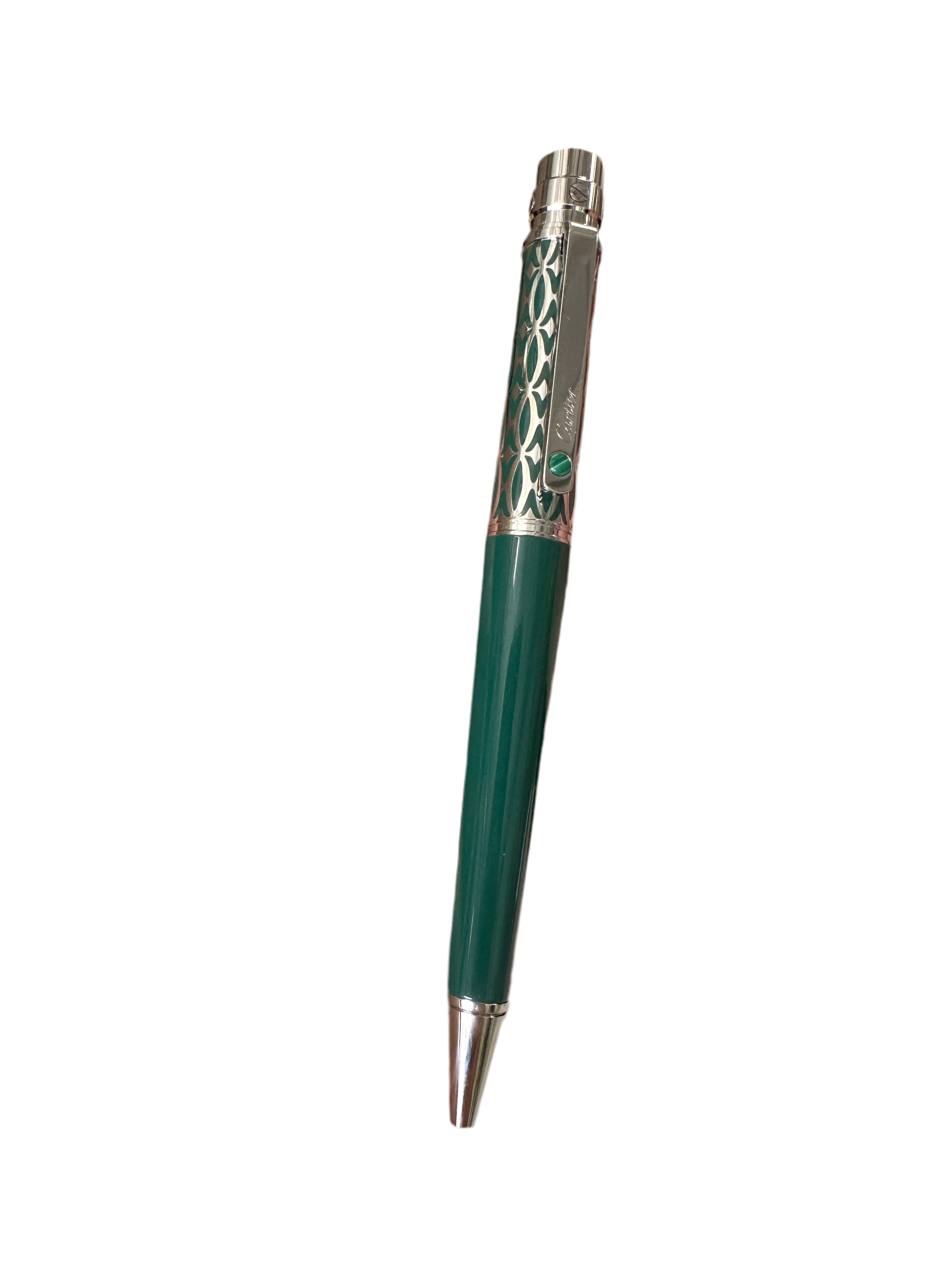 Cartier Santos pen ballpoint green lacquer, palladium finish