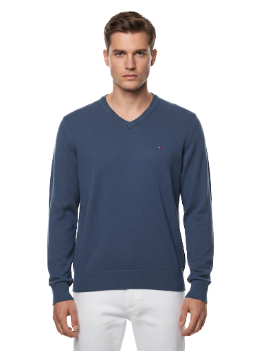 Tommy Hilfiger blue cotton v-neck sweater - size L