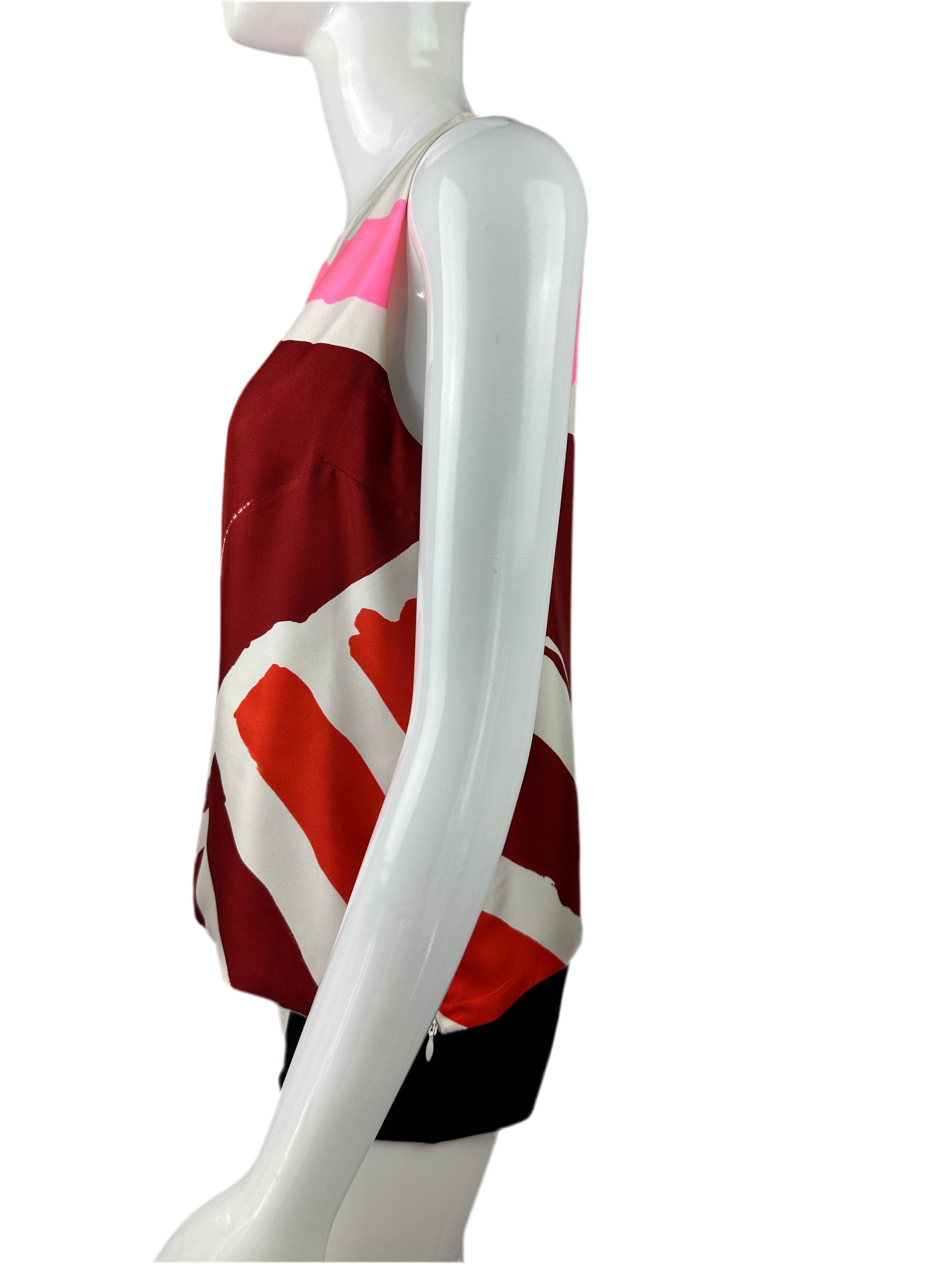 Dior sleeveless white top with orange, red and pink shapes - size 36